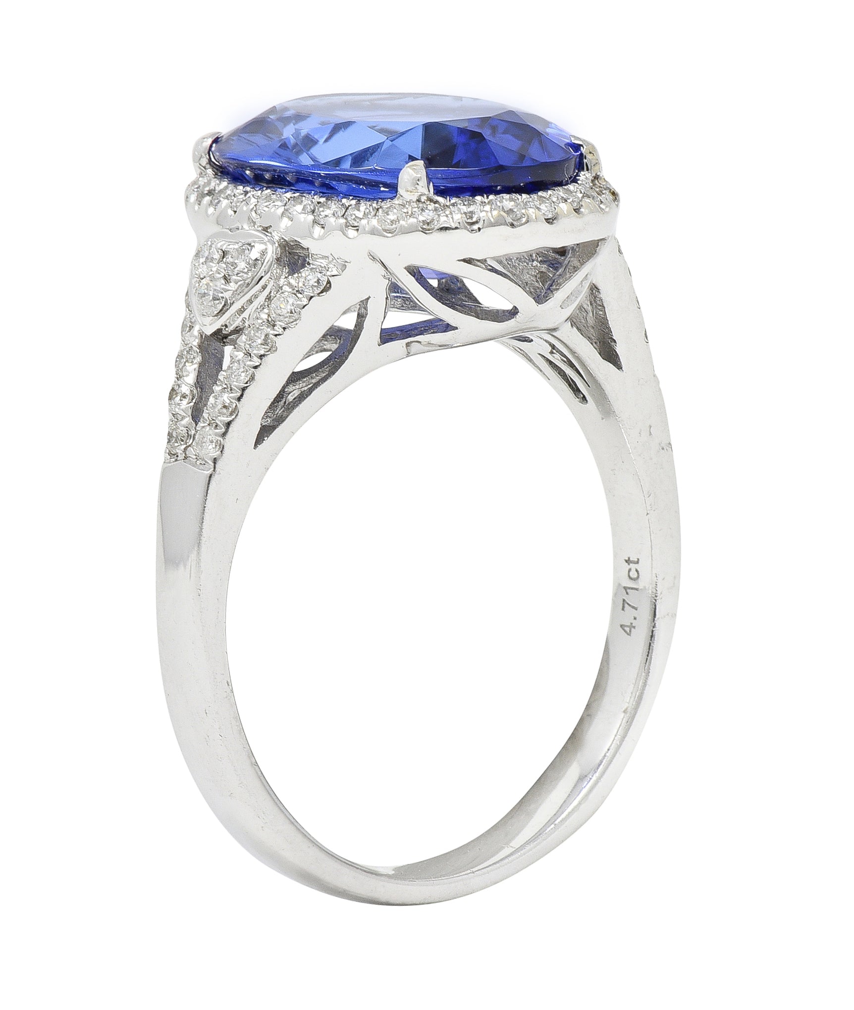 Contemporary 4.71 CTW Tanzanite Diamond 14 Karat White Gold Halo Ring
