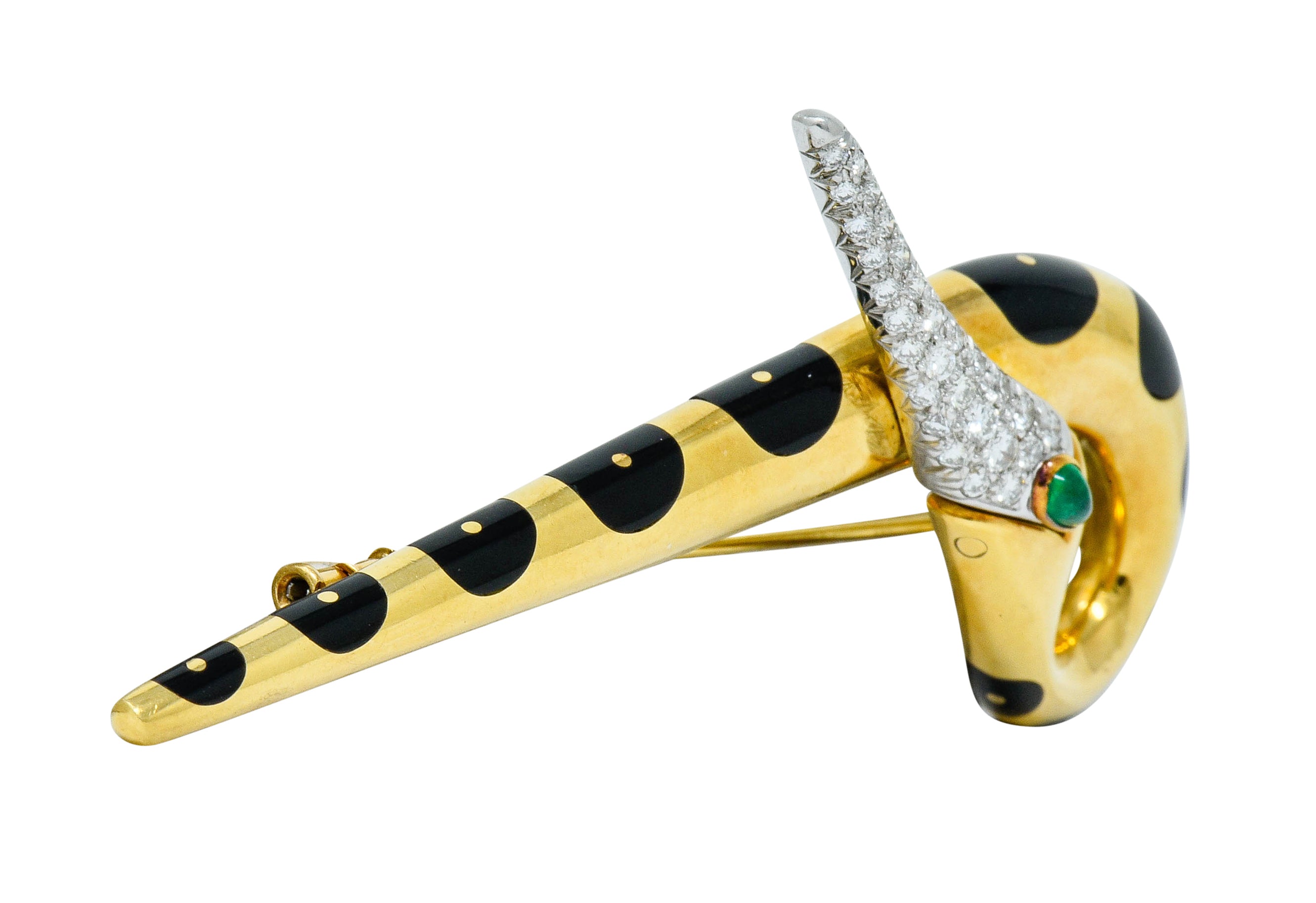 Michael Bondanza Pave Diamond Onyx Emerald Platinum 18 Karat Gold Heron BroochBrooch - Wilson's Estate Jewelry