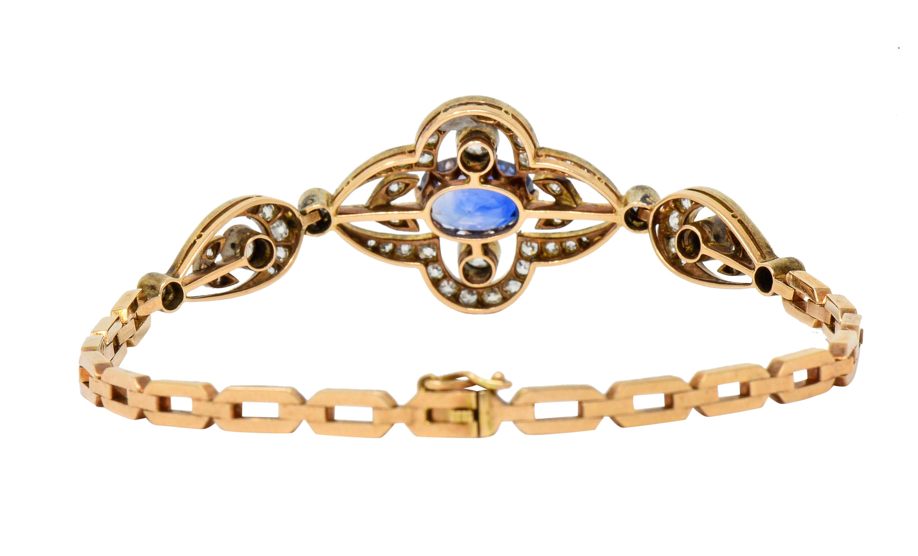 1920's Russian 4.00 CTW No Heat Ceylon Sapphire Diamond 14 Karat Two-Tone Gold Bracelet GIAbracelet - Wilson's Estate Jewelry