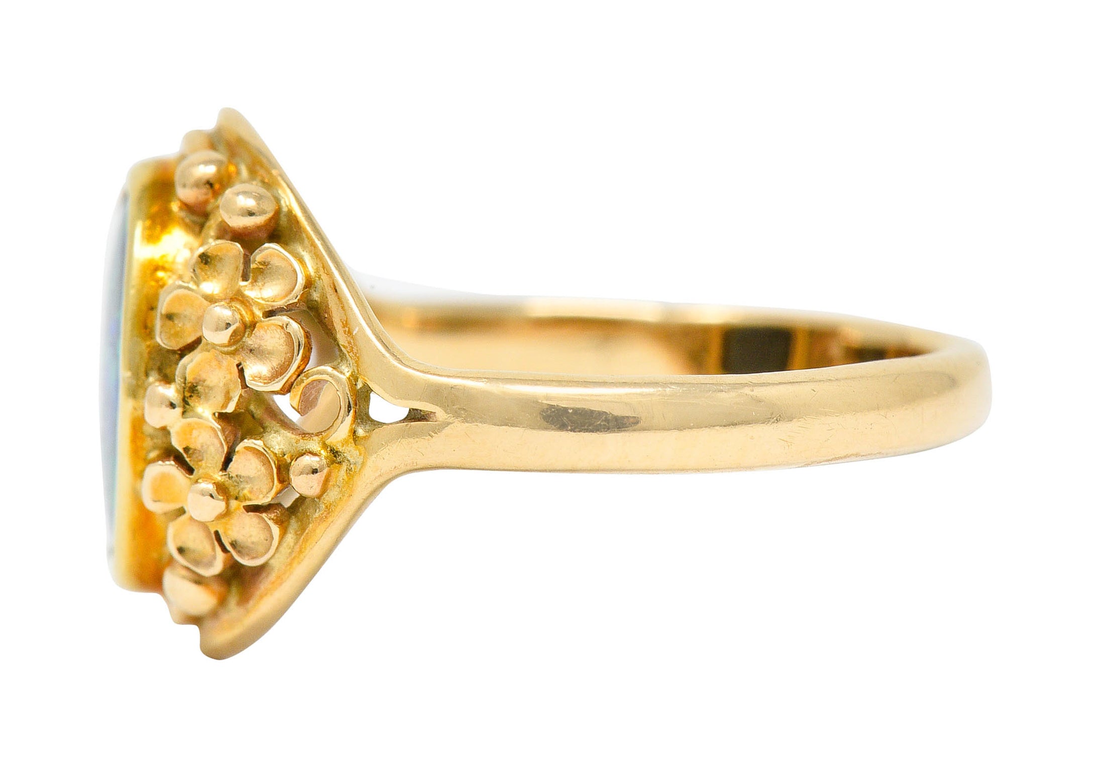 Art Nouveau 14 Karat Gold Black Opal Flower RingRing - Wilson's Estate Jewelry