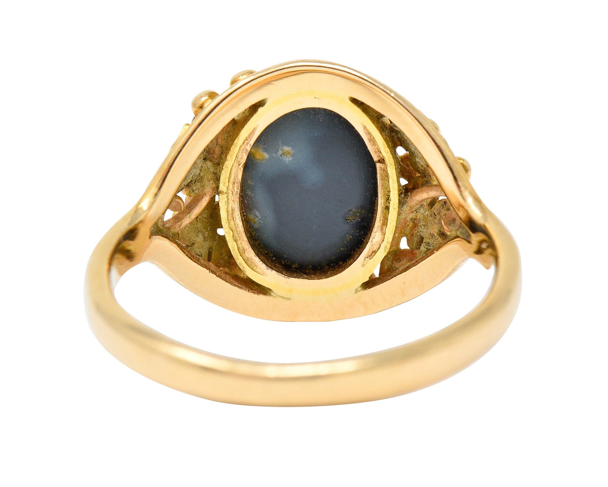 Art Nouveau 14 Karat Gold Black Opal Flower RingRing - Wilson's Estate Jewelry