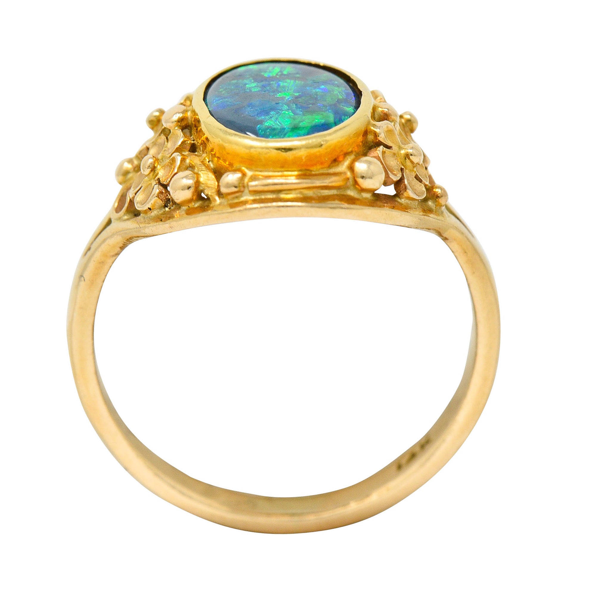 Art Nouveau 14 Karat Gold Black Opal Flower RingRing - Wilson's Estate Jewelry