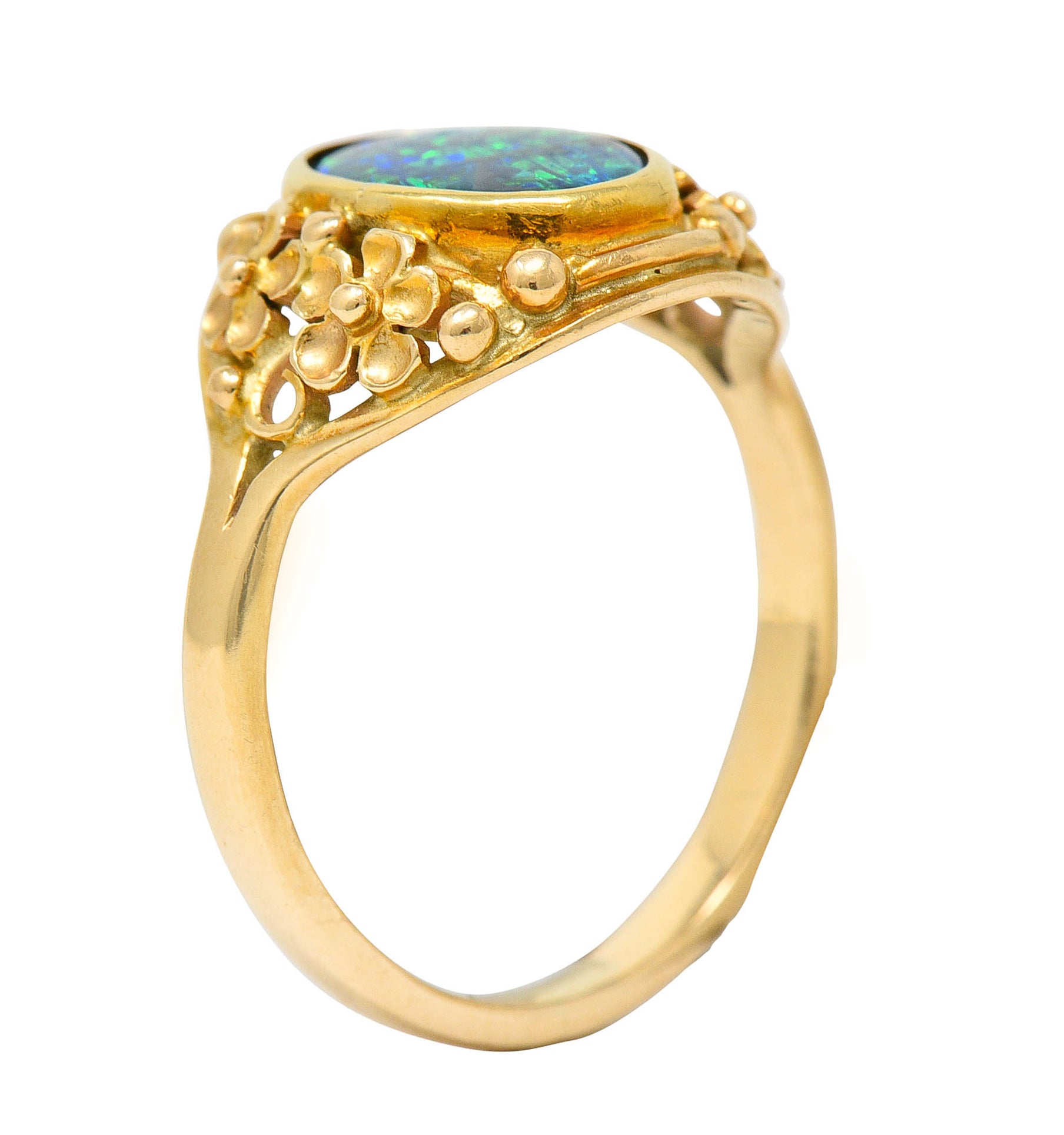 Art Nouveau 14 Karat Gold Black Opal Flower RingRing - Wilson's Estate Jewelry