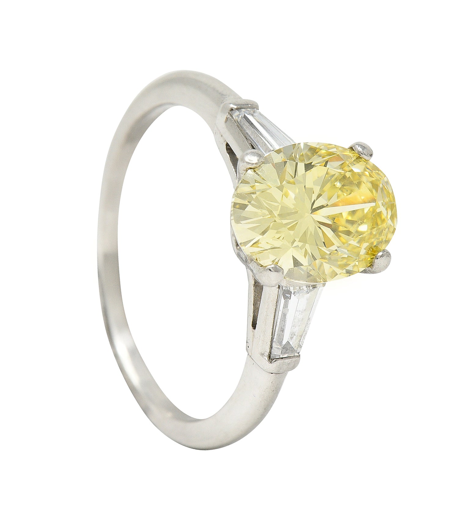 Vintage 2.53 CTW Fancy Intense Yellow Diamond & Diamond Platinum Engagement Ring GIA Wilson's Estate Jewelry