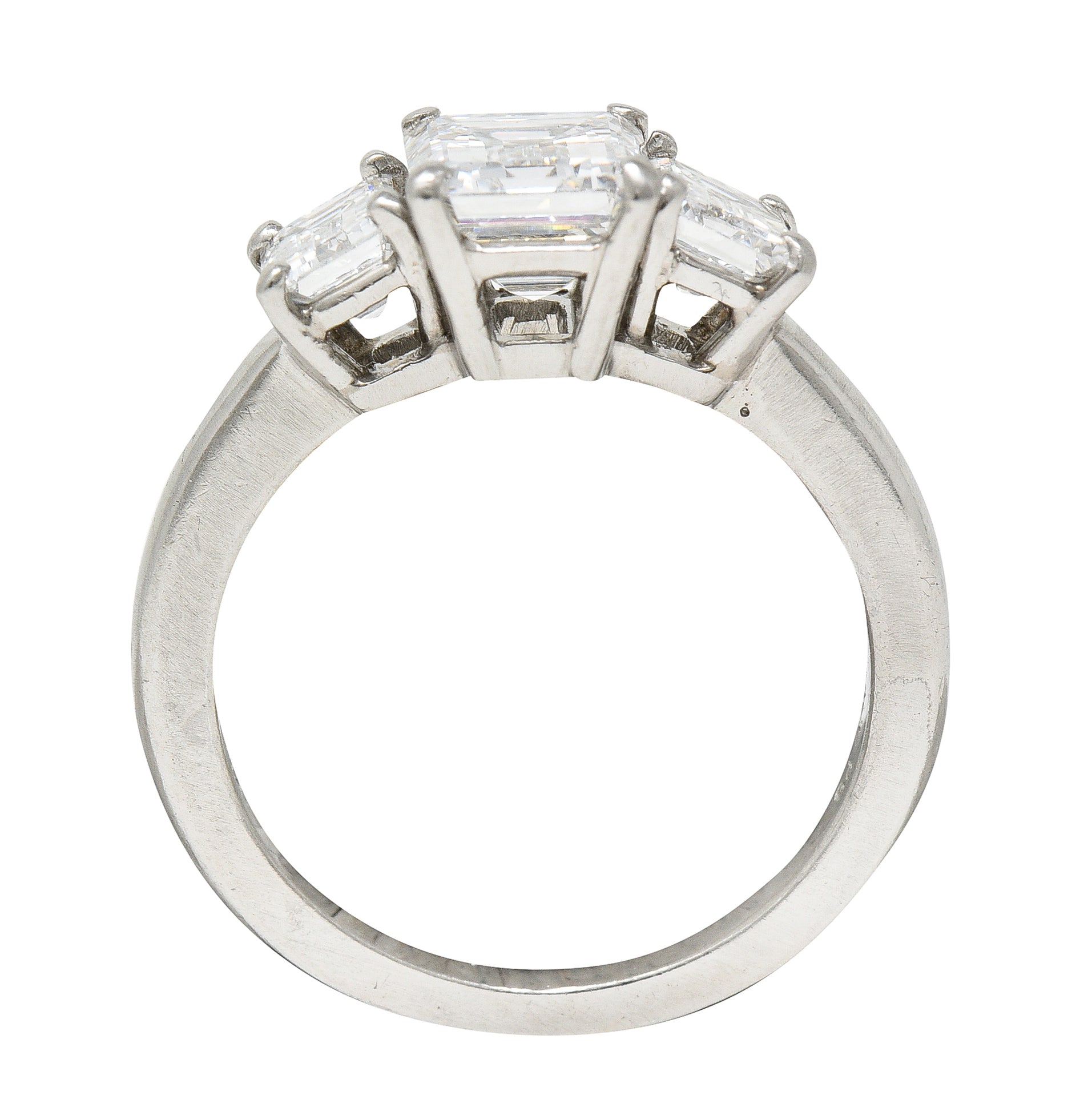 1950's Mid-Century 2.51 CTW Emerald Cut Diamond Platinum Three Stone Engagement Ring GIA Wilson's Estate Jewelry