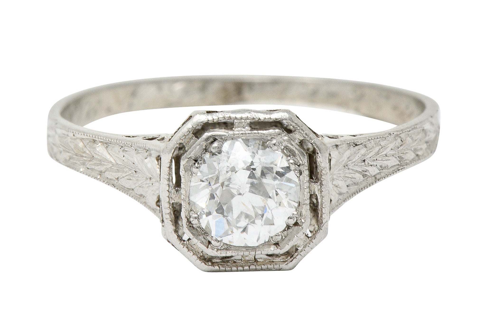 Art Deco 0.38 CTW Diamond Platinum Foliate Engagement RingRing - Wilson's Estate Jewelry