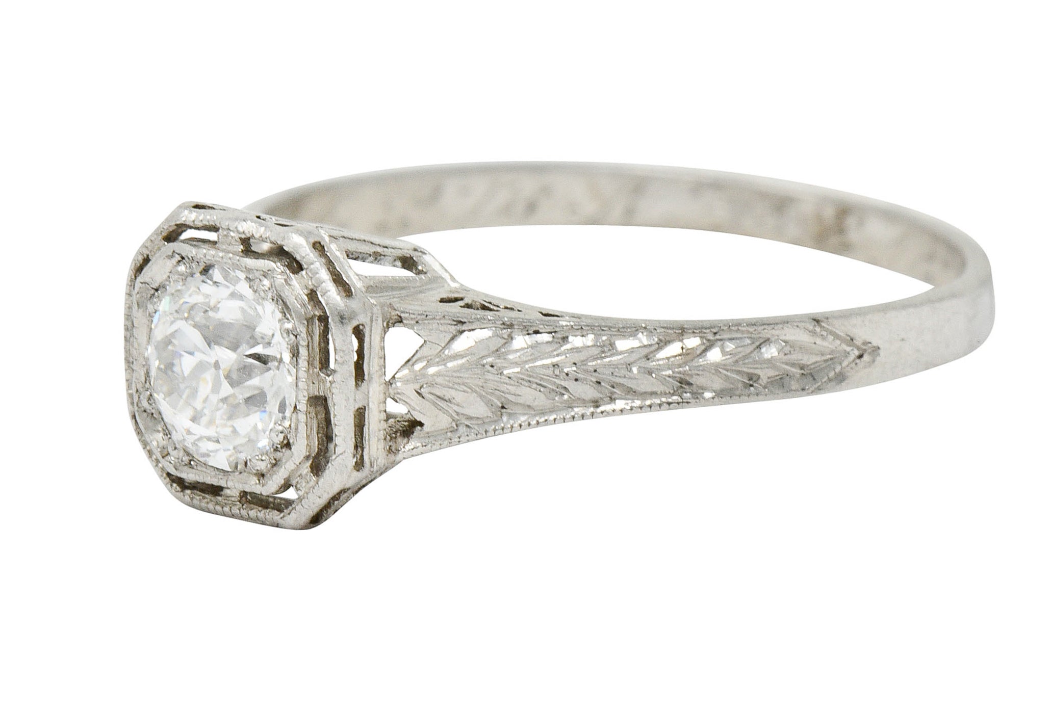 Art Deco 0.38 CTW Diamond Platinum Foliate Engagement RingRing - Wilson's Estate Jewelry