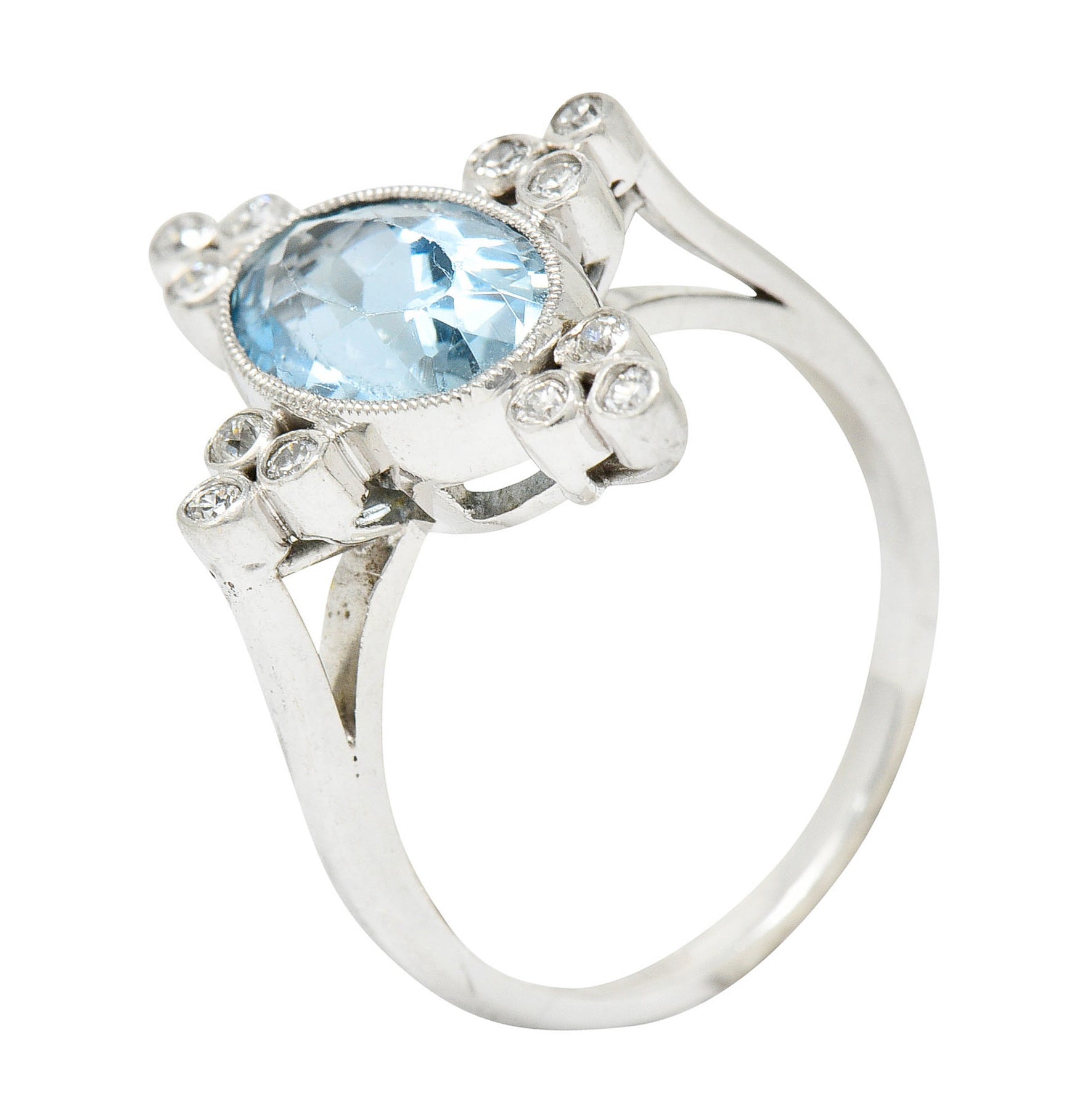 1960's Vintage 2.05 CTW Aquamarine Diamond Platinum Cluster RingRing - Wilson's Estate Jewelry