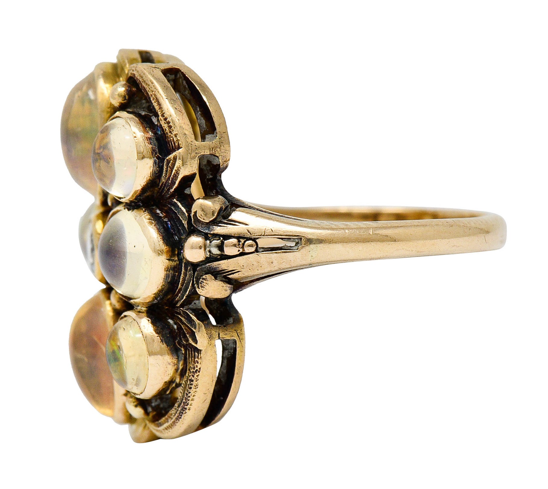 1900 Art Nouveau Diamond Jelly Opal 14 Karat Gold Cluster RingRing - Wilson's Estate Jewelry