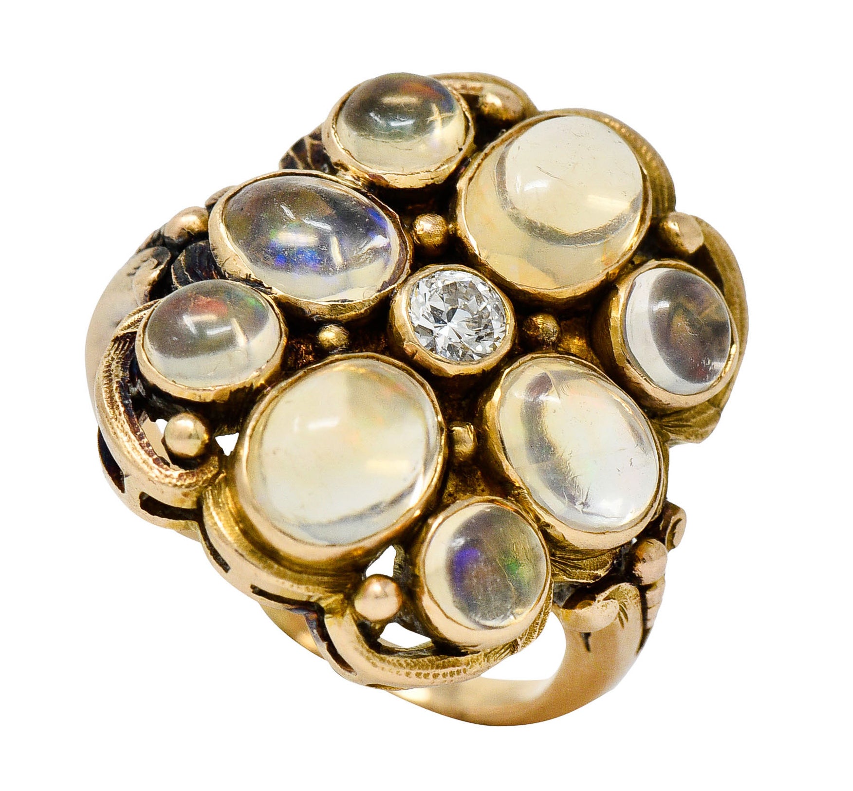 1900 Art Nouveau Diamond Jelly Opal 14 Karat Gold Cluster RingRing - Wilson's Estate Jewelry