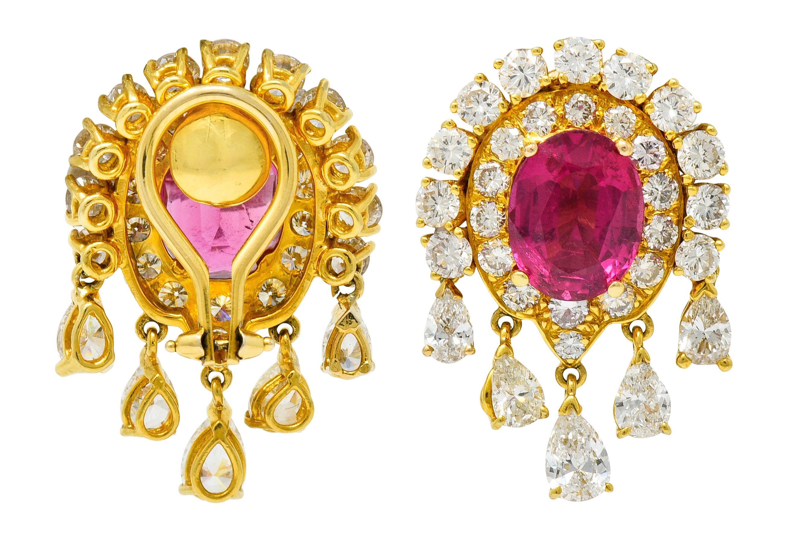 Pink Tourmaline 5.40 CTW Diamond 18 Karat Gold Ear-Clip EarringsEarrings - Wilson's Estate Jewelry