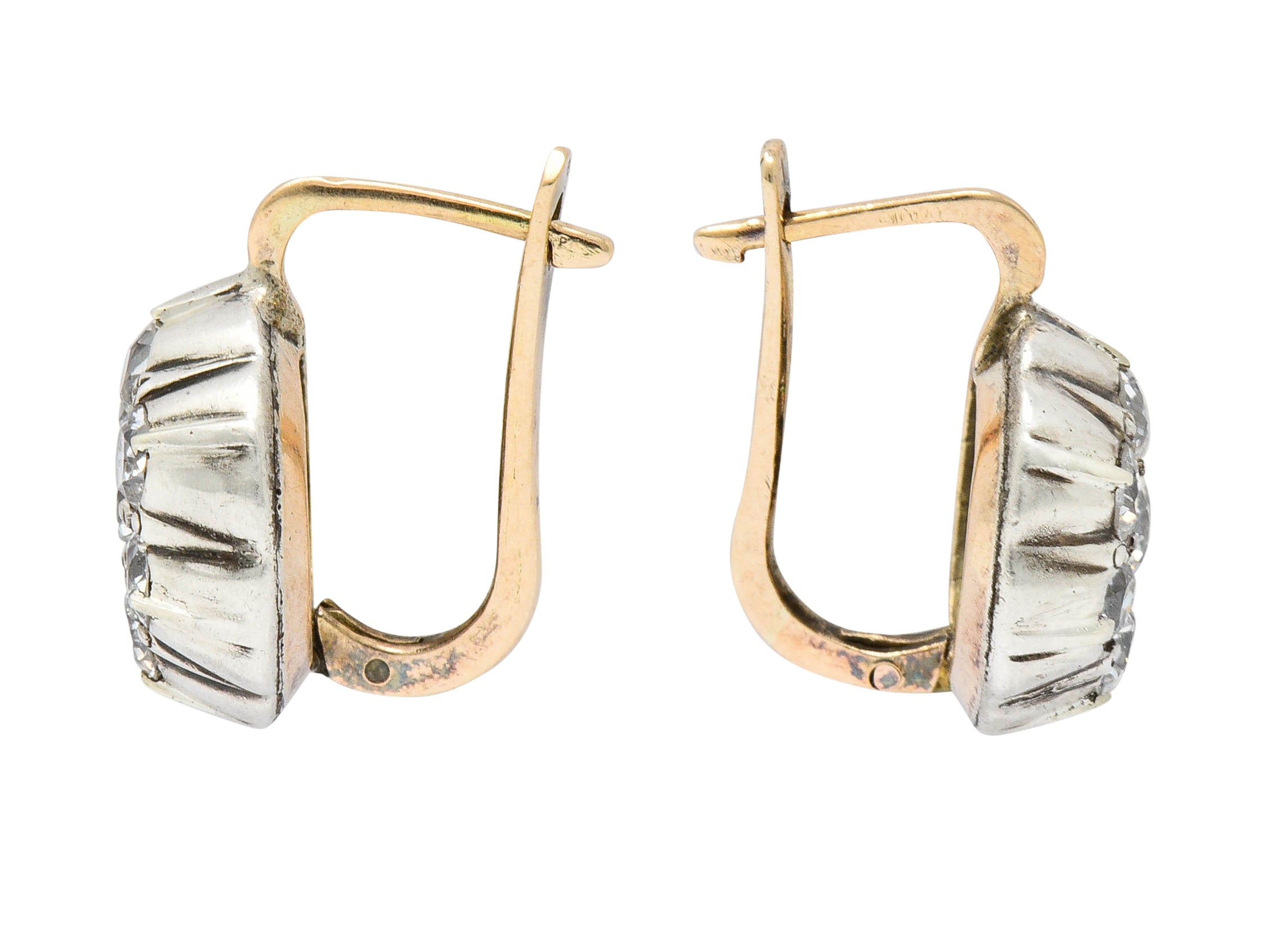 Edwardian 2.00 CTW Diamond Platinum-Topped 14 Karat Gold Cluster EarringsEarrings - Wilson's Estate Jewelry