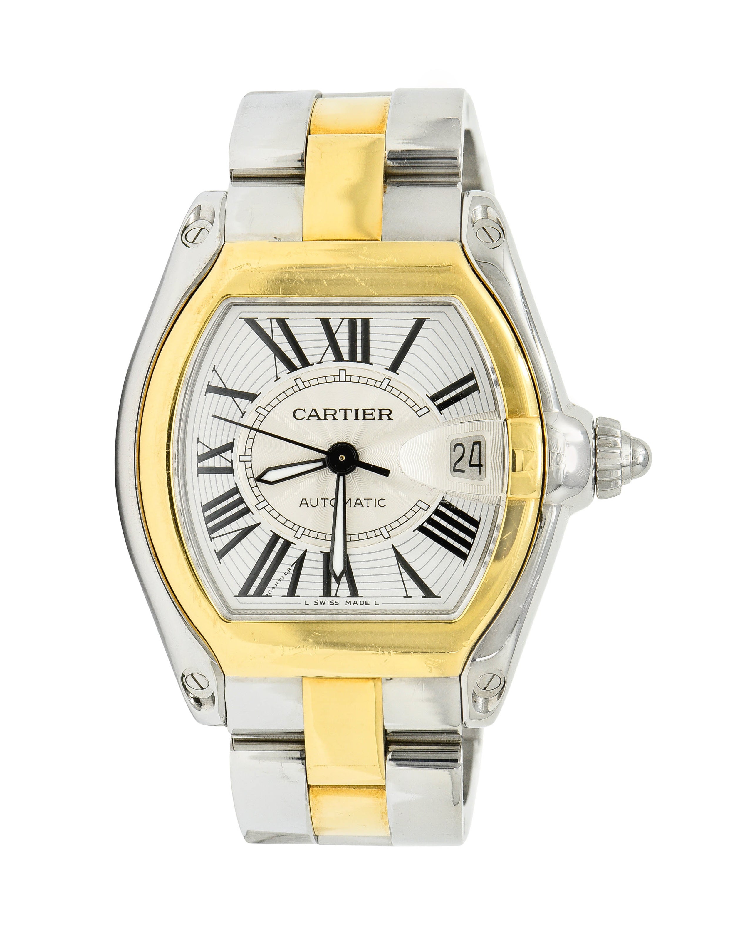 Cartier Roadster Unisex Large Two-Tone 18K Gold Automatic Silver Dial Men's Watch 2510bracelet - Wilson's Estate Jewelry