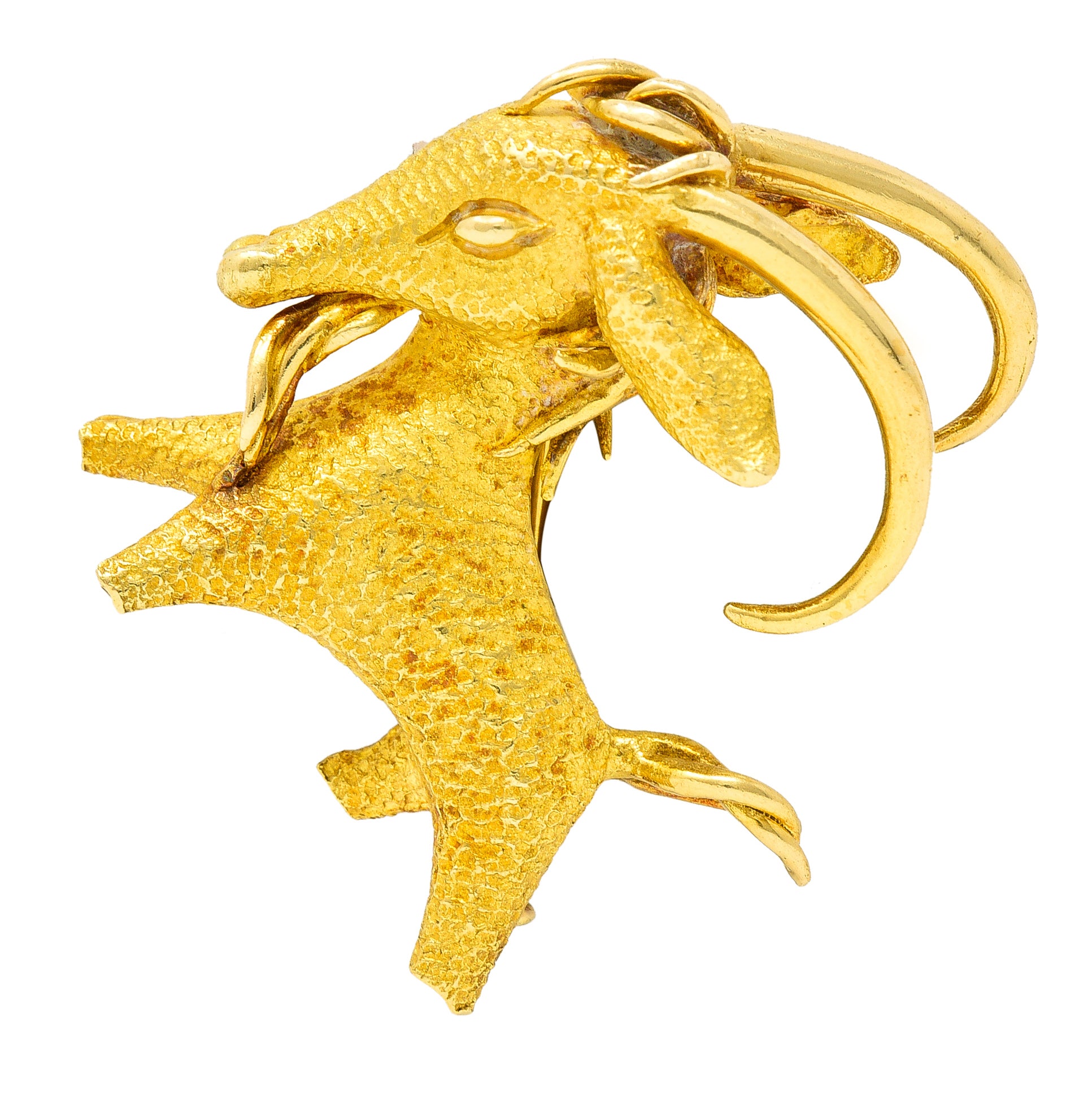 Bulgari 1970's 18 Karat Yellow Gold Goat Vintage Georges L'Enfant Brooch Wilson's Estate Jewelry