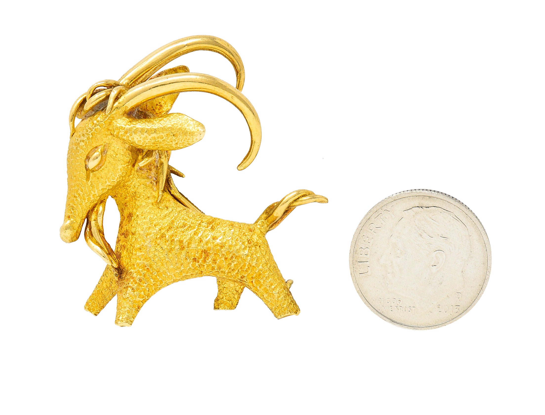Bulgari 1970's 18 Karat Yellow Gold Goat Vintage Georges L'Enfant Brooch Wilson's Estate Jewelry