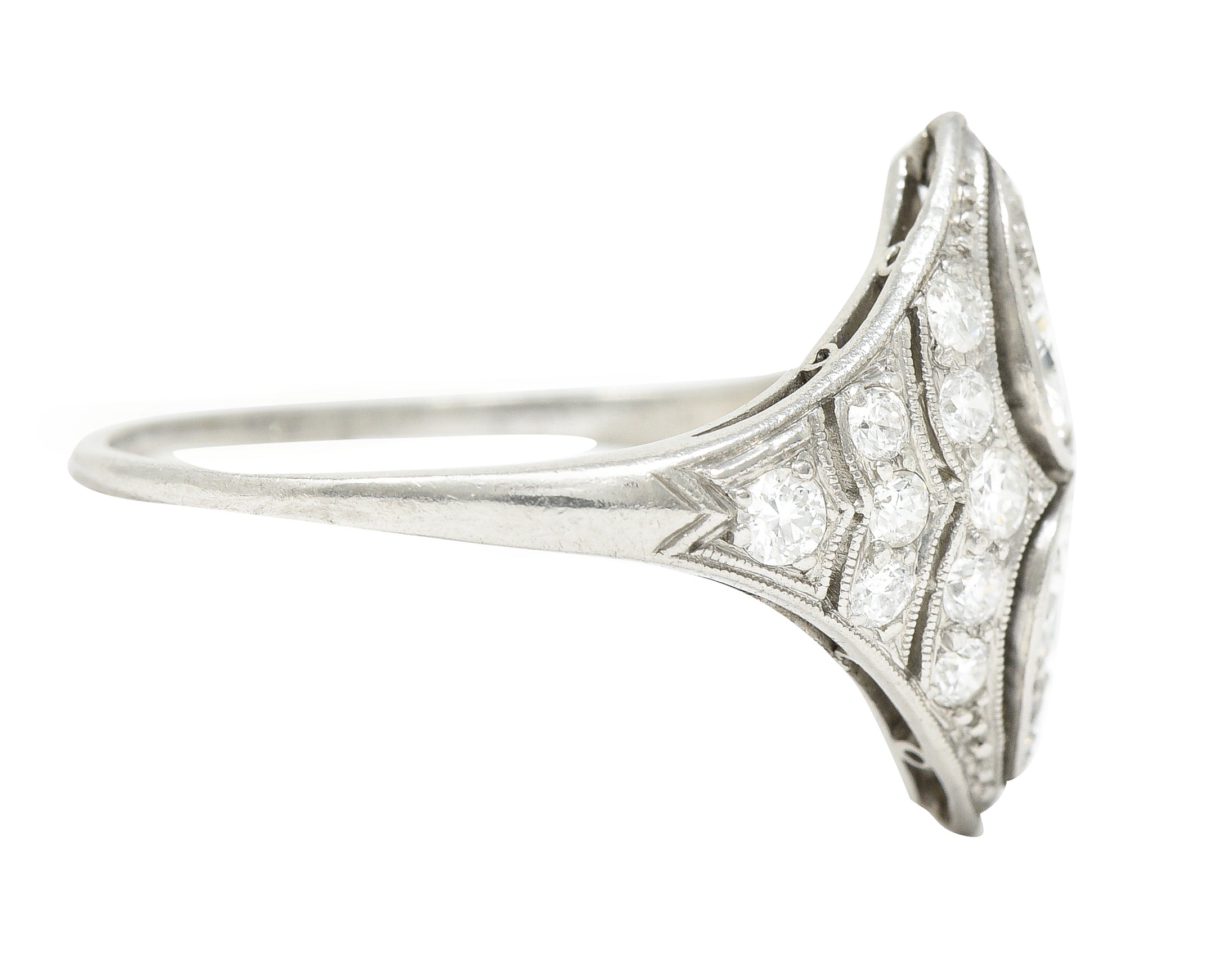 WM Wise Art Deco 1.18 CTW Old European Cut Diamond Platinum Navette Dinner Ring Wilson's Estate Jewelry