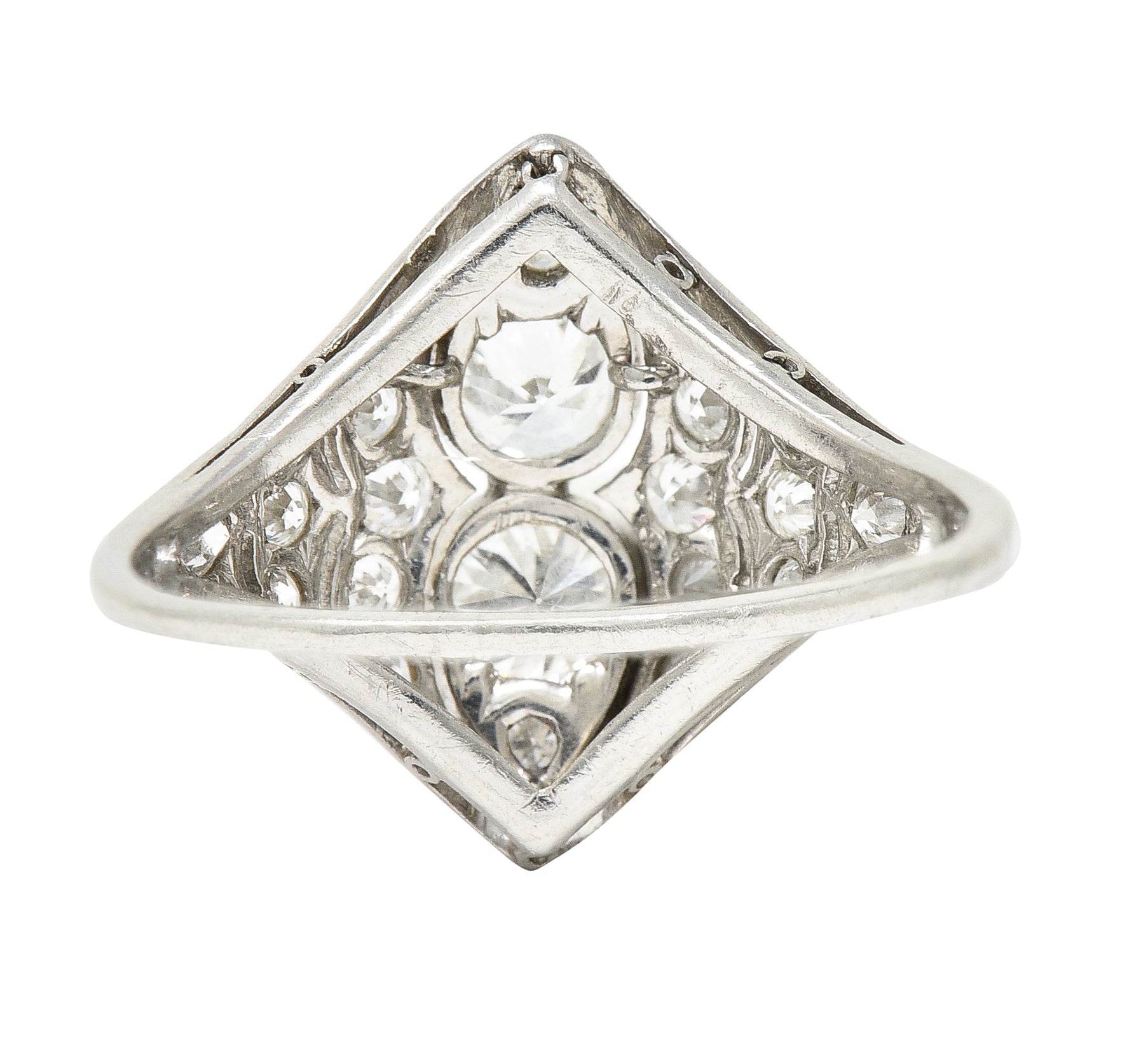 WM Wise Art Deco 1.18 CTW Old European Cut Diamond Platinum Navette Dinner Ring Wilson's Estate Jewelry