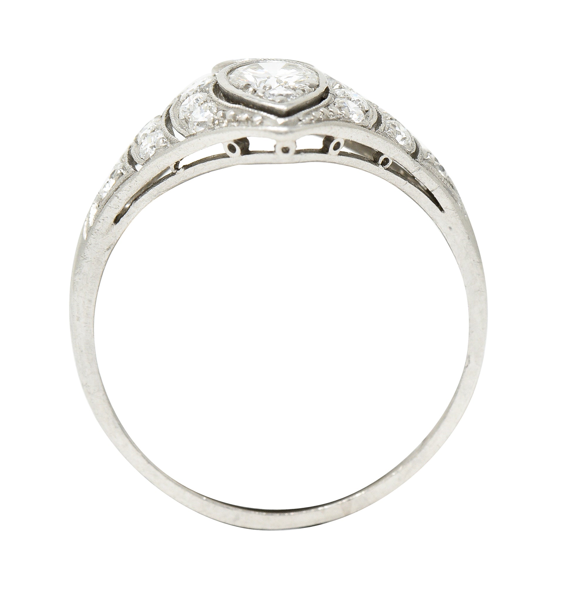 WM Wise Art Deco 1.18 CTW Old European Cut Diamond Platinum Navette Dinner Ring Wilson's Estate Jewelry