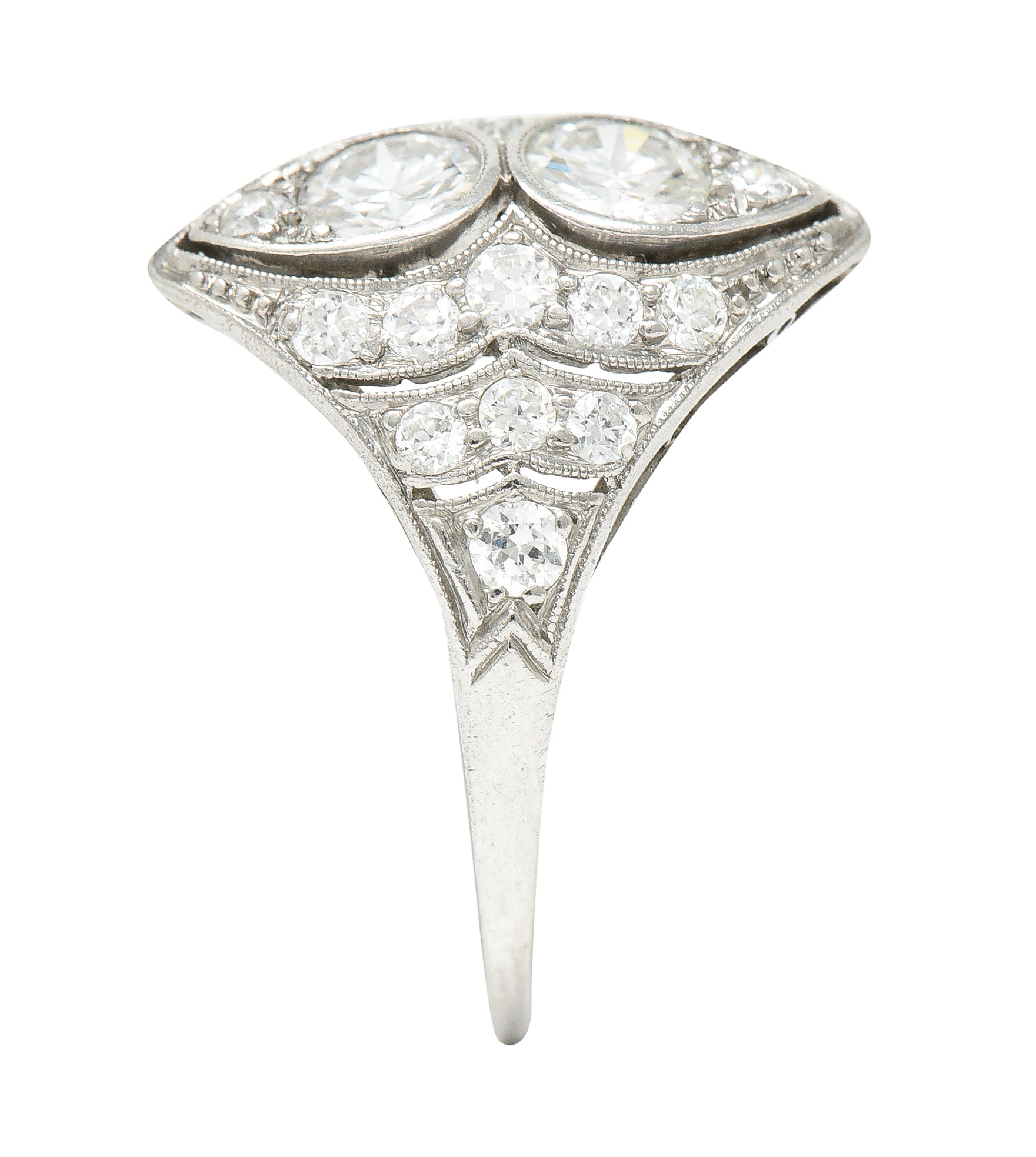 WM Wise Art Deco 1.18 CTW Old European Cut Diamond Platinum Navette Dinner Ring Wilson's Estate Jewelry