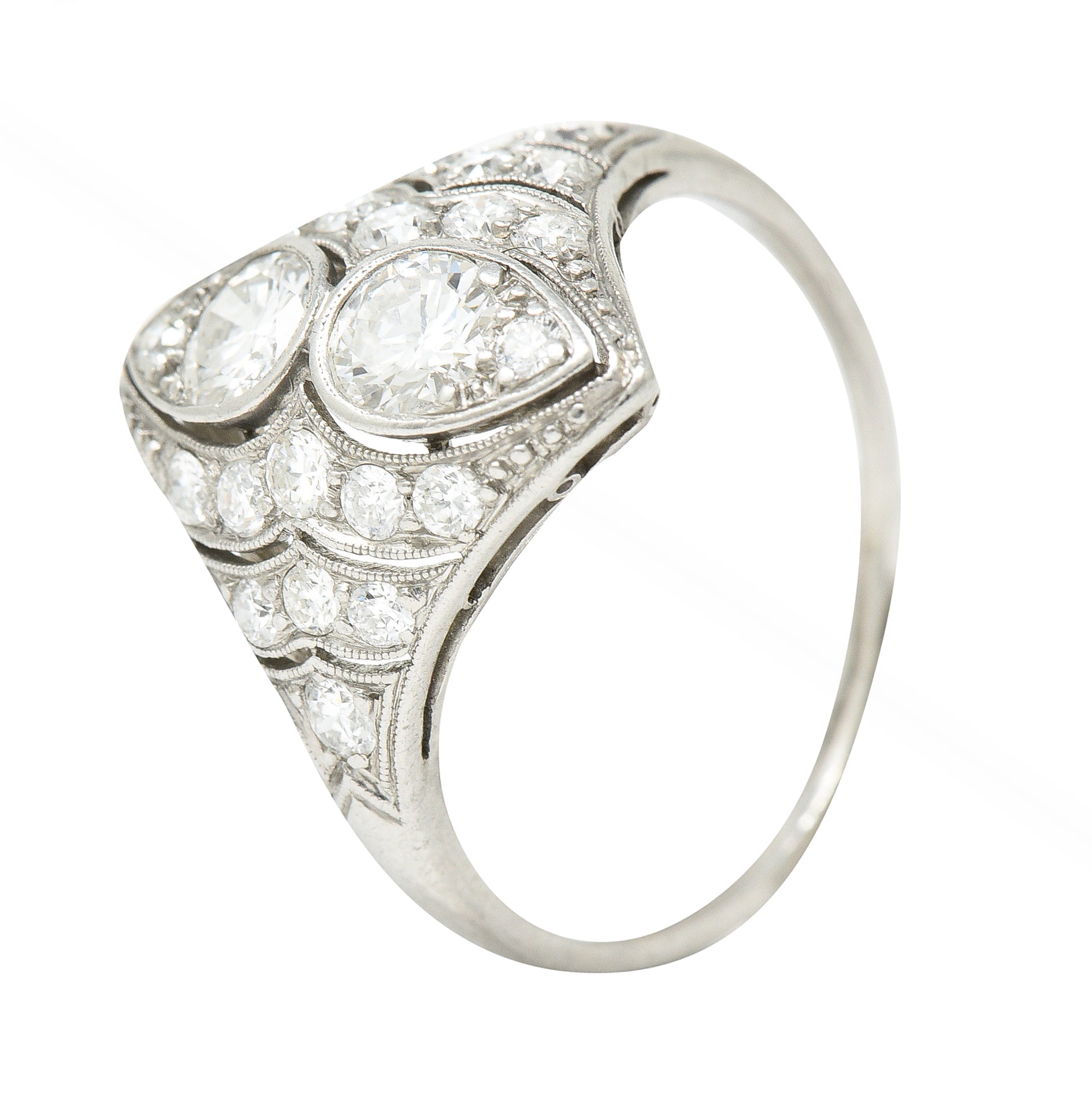 WM Wise Art Deco 1.18 CTW Old European Cut Diamond Platinum Navette Dinner Ring Wilson's Estate Jewelry