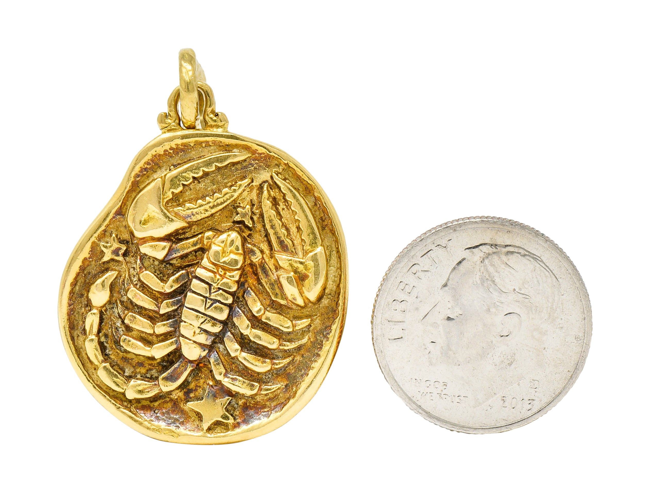 Vintage 18 Karat Gold Scorpio Zodiac Pendant Charmcharm - Wilson's Estate Jewelry