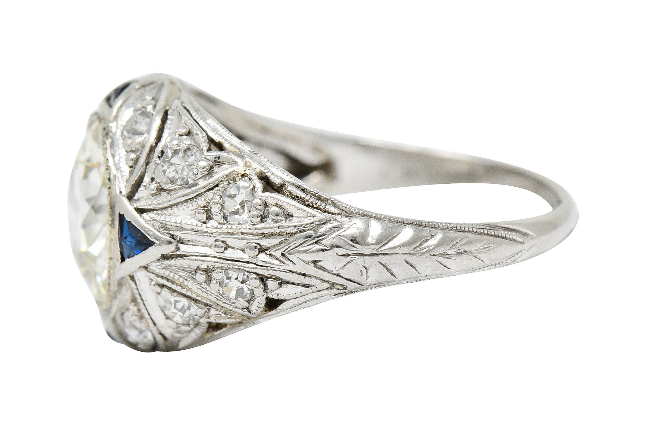 Art Deco 2.06 CTW Diamond Sapphire Platinum Engagement Ring GIARing - Wilson's Estate Jewelry