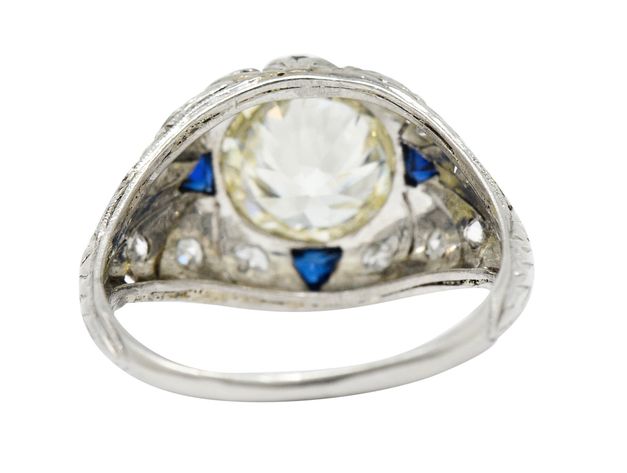 Art Deco 2.06 CTW Diamond Sapphire Platinum Engagement Ring GIARing - Wilson's Estate Jewelry