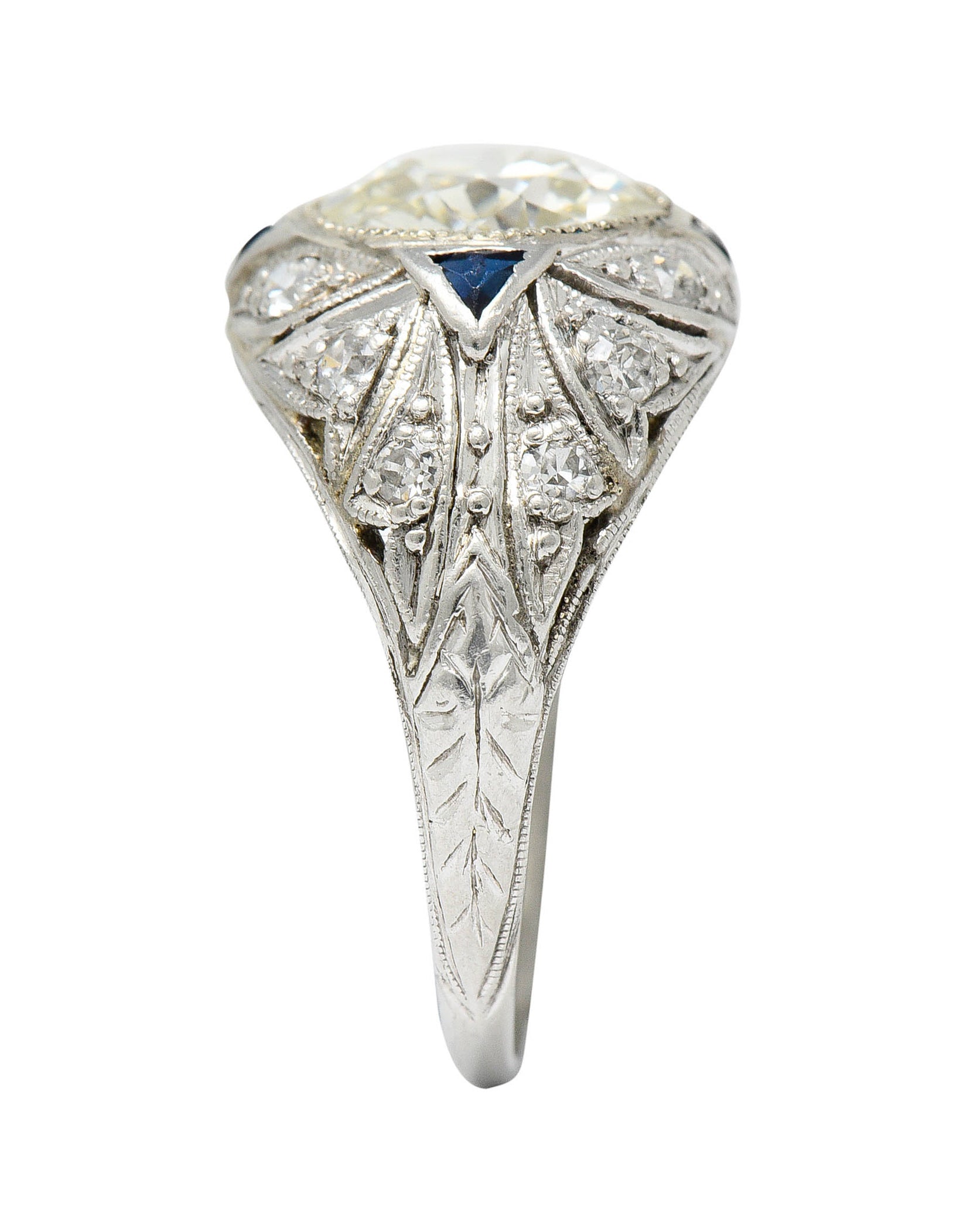 Art Deco 2.06 CTW Diamond Sapphire Platinum Engagement Ring GIARing - Wilson's Estate Jewelry