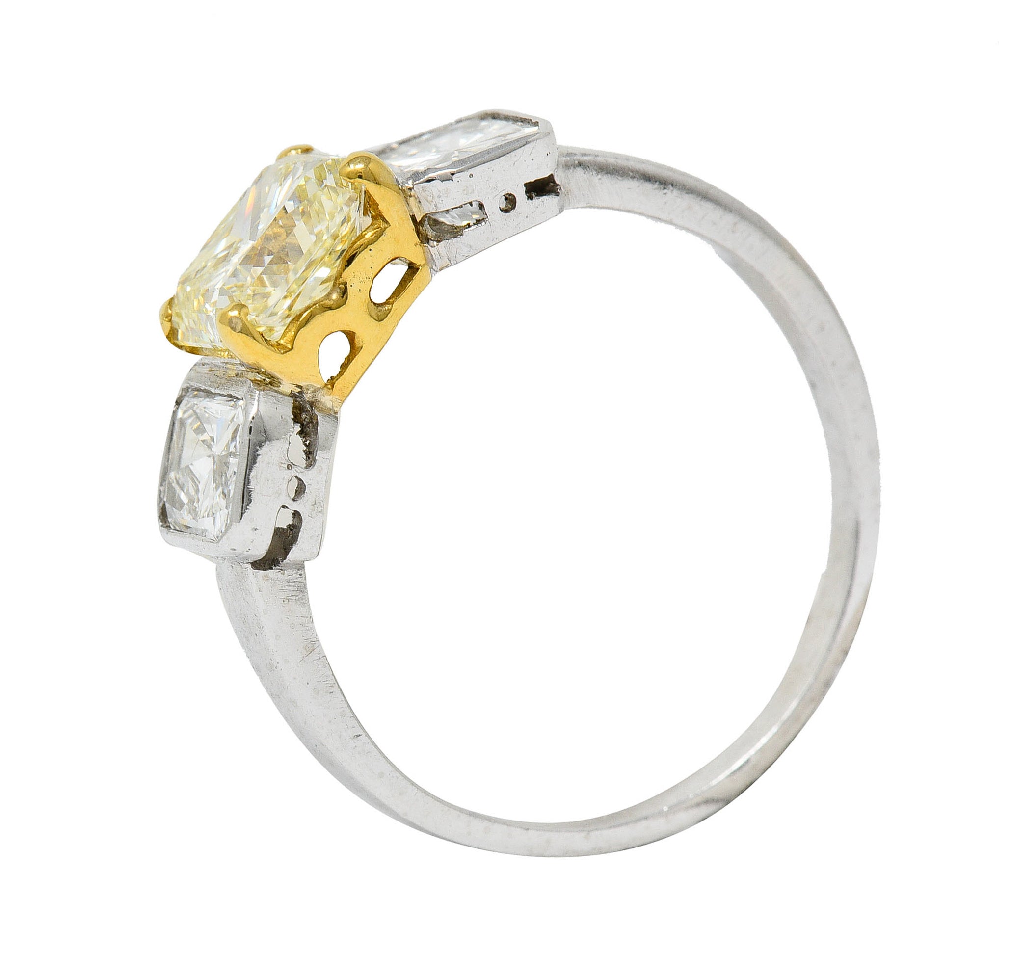 Contemporary 2.76 CTW Fancy Yellow & White Diamond 18 Karat Gold Platinum RingRing - Wilson's Estate Jewelry