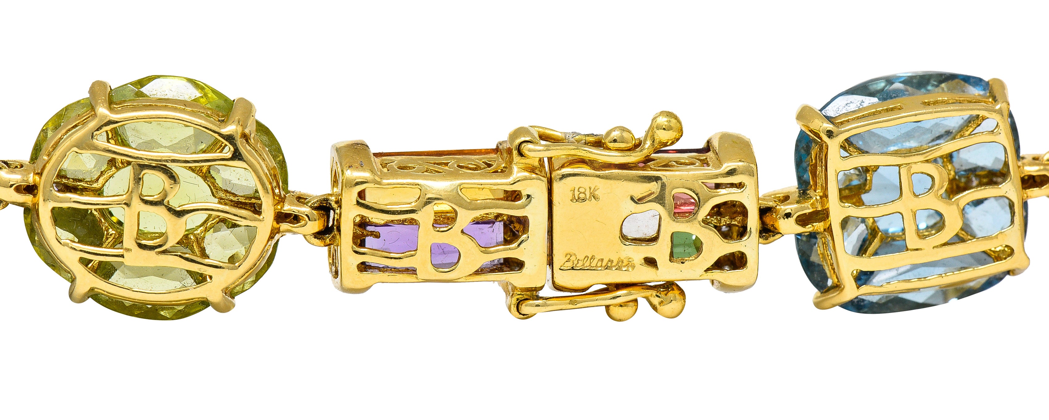 Bellarri Multi-Gem Diamond 18 Karat Two-Tone Gold Convertible Gemstone Station Enhancer Drop Collar Necklace Wilson's Estate Jewelry