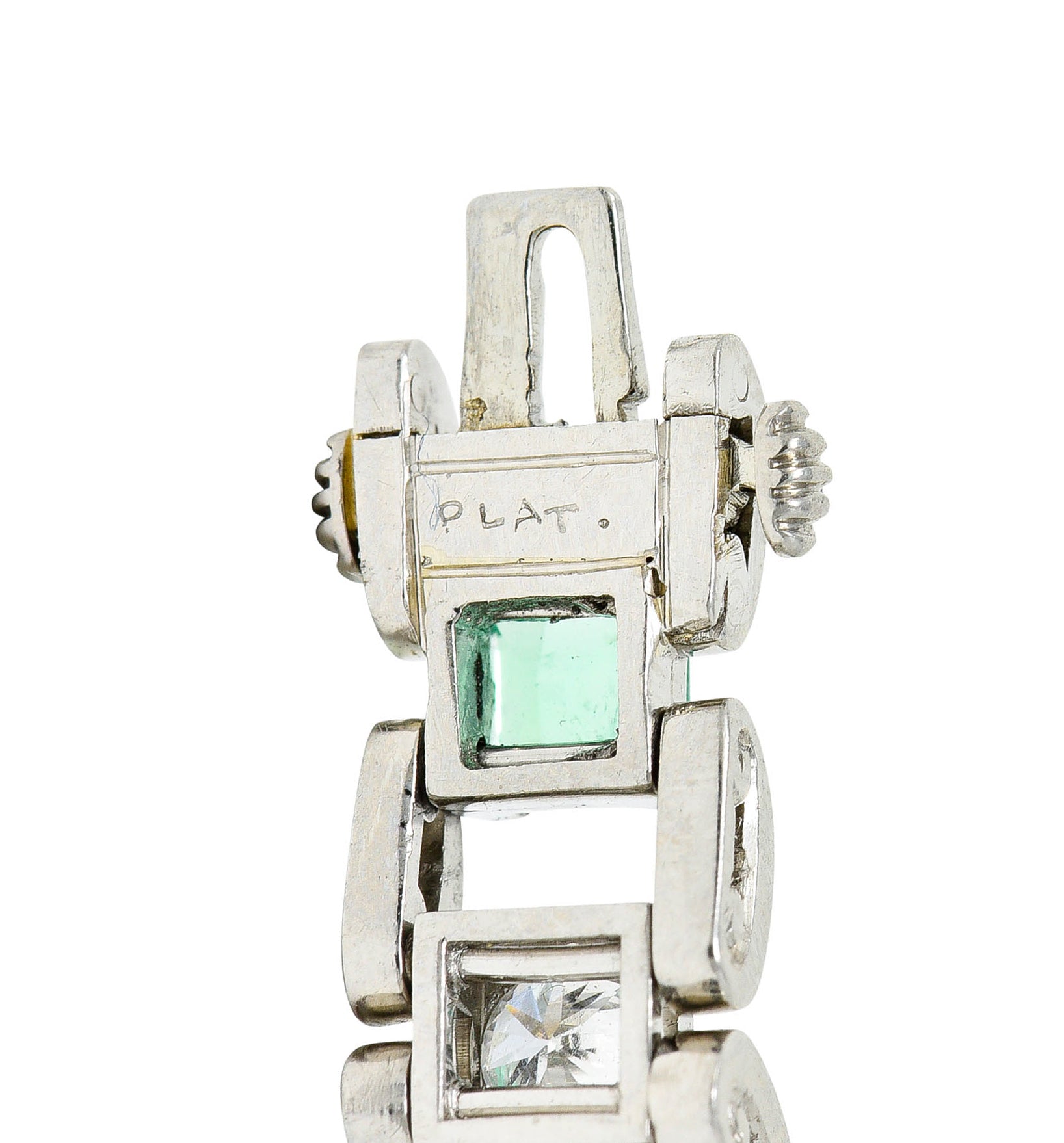Mid-Century 5.45 CTW Diamond Emerald Platinum Link Braceletbracelet - Wilson's Estate Jewelry