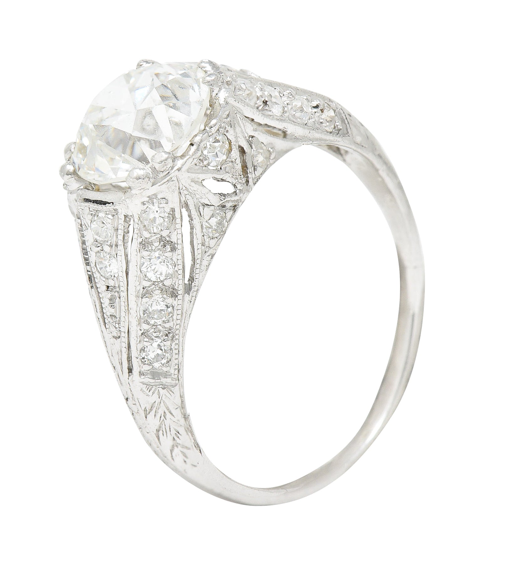Art Deco Old European 2.28 CTW Diamond Platinum Wheat Engagement Ring GIA Wilson's Estate Jewelry