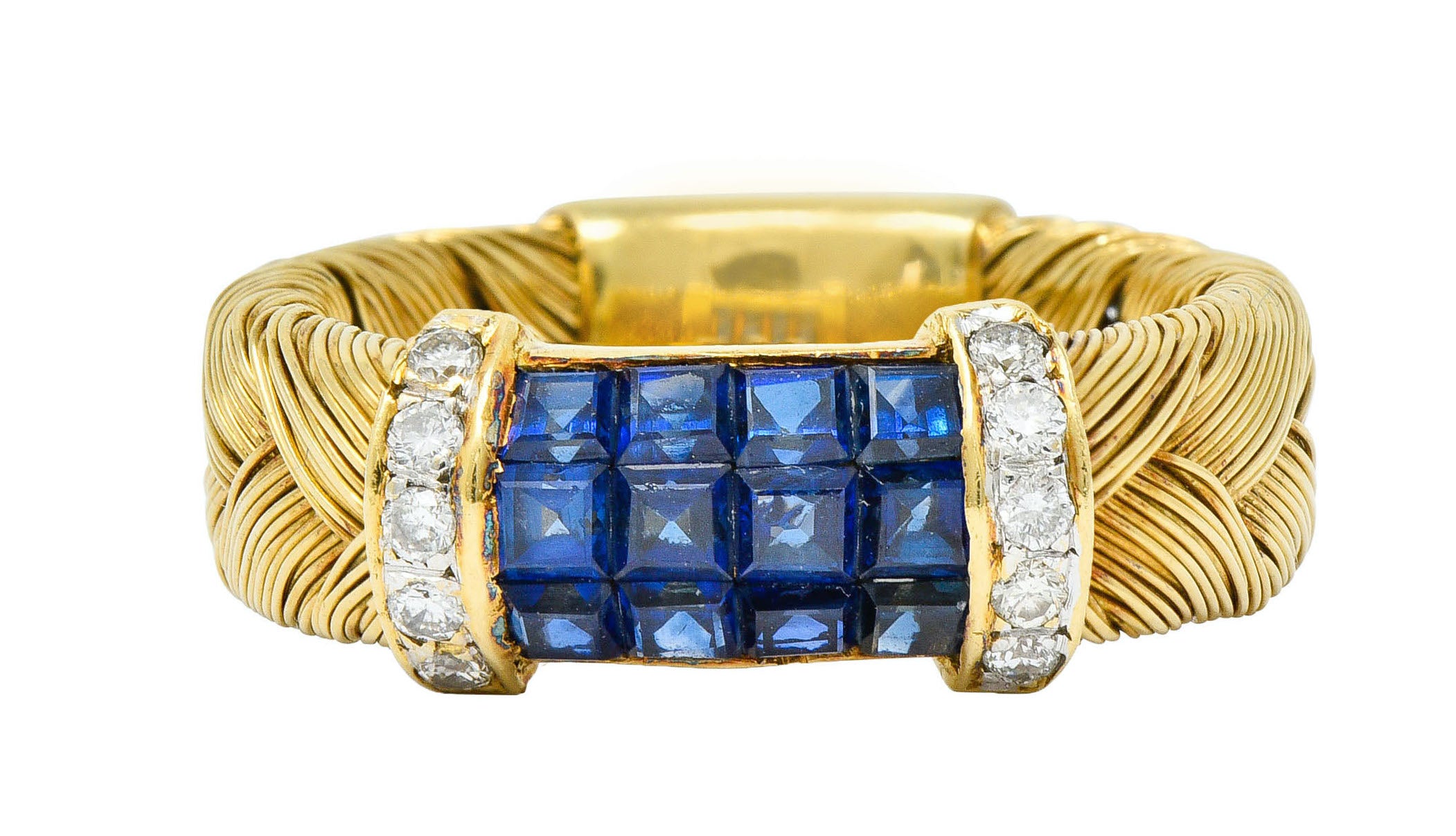 Vintage 0.87 CTW Sapphire Diamond 18 Karat Gold Wheat Band RingRing - Wilson's Estate Jewelry