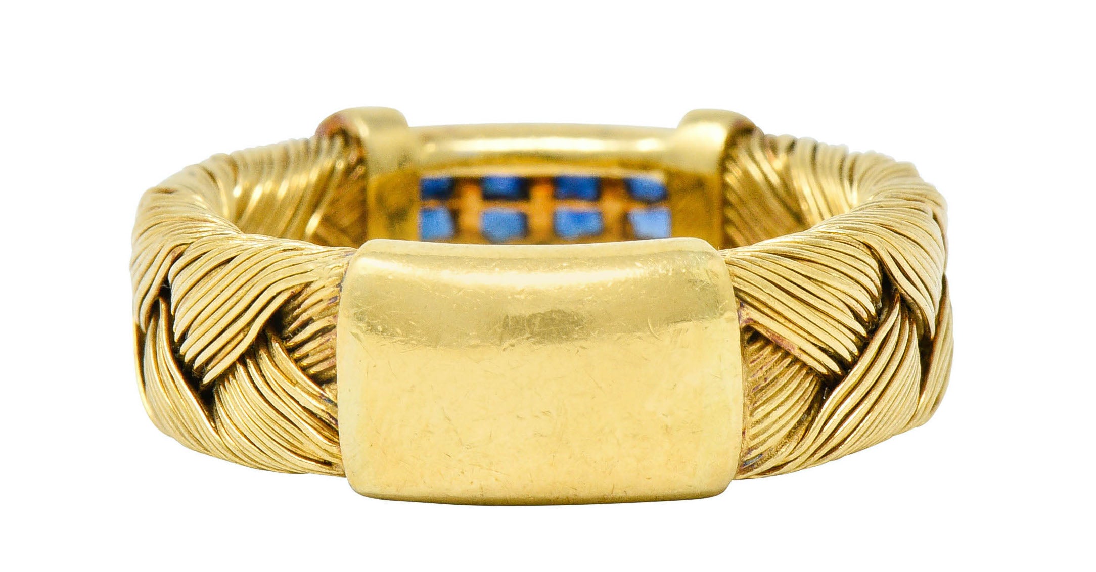 Vintage 0.87 CTW Sapphire Diamond 18 Karat Gold Wheat Band RingRing - Wilson's Estate Jewelry
