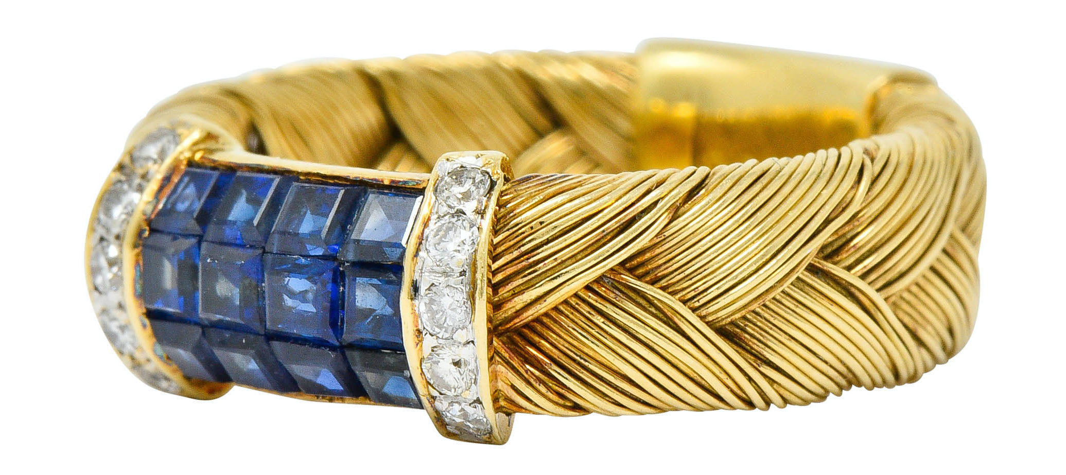 Vintage 0.87 CTW Sapphire Diamond 18 Karat Gold Wheat Band RingRing - Wilson's Estate Jewelry