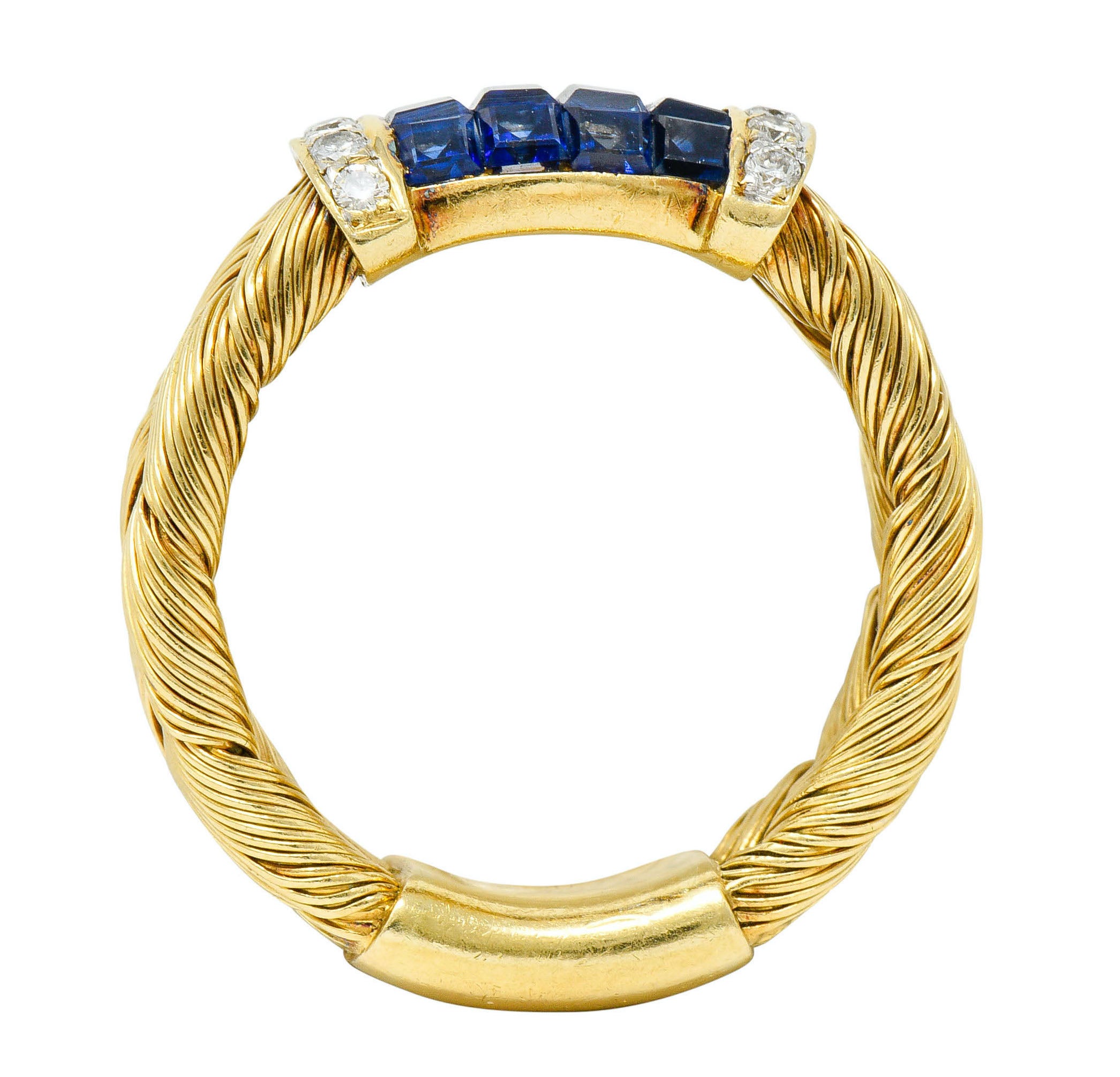 Vintage 0.87 CTW Sapphire Diamond 18 Karat Gold Wheat Band RingRing - Wilson's Estate Jewelry