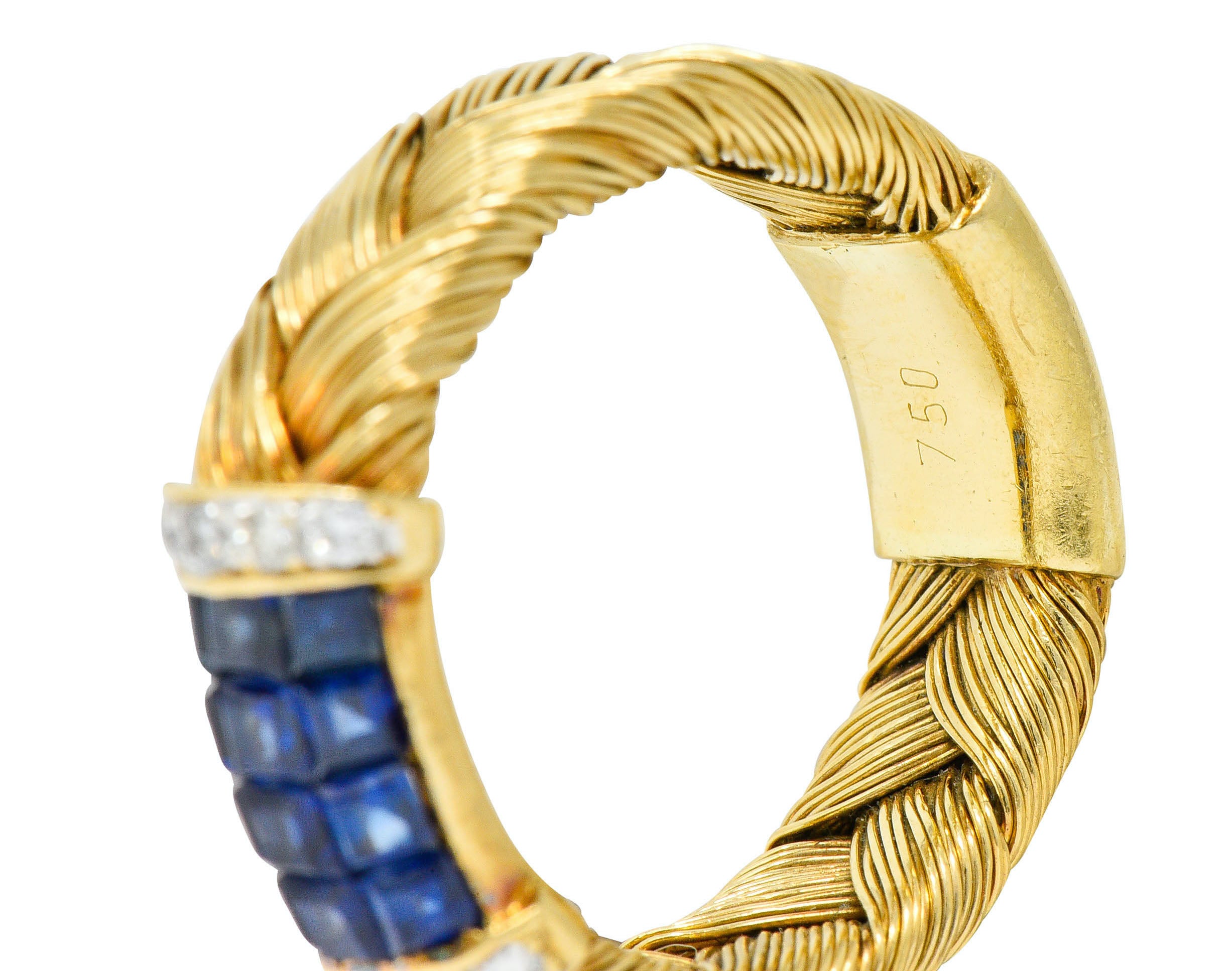 Vintage 0.87 CTW Sapphire Diamond 18 Karat Gold Wheat Band RingRing - Wilson's Estate Jewelry