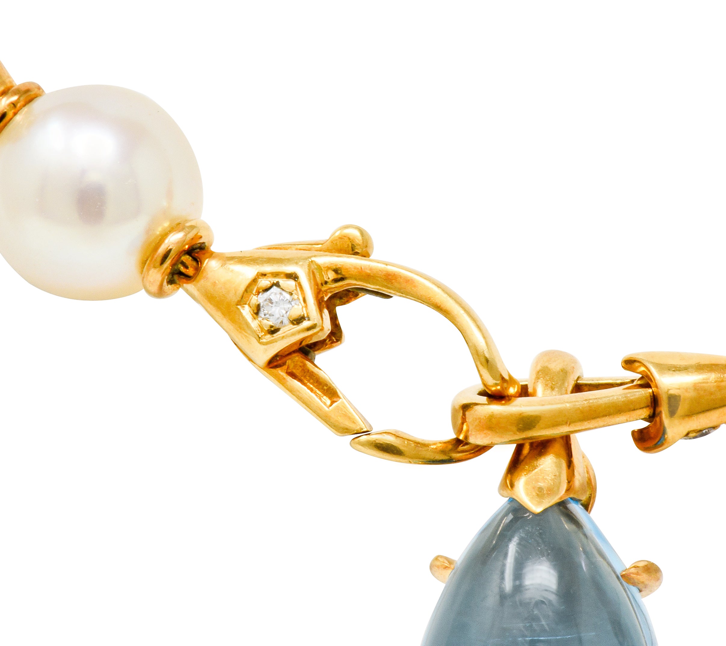 Bulgari Allegra Tourmaline Citrine Topaz Pearl Diamond 18 Karat Gold Station Chain Link Necklace - Wilson's Estate Jewelry