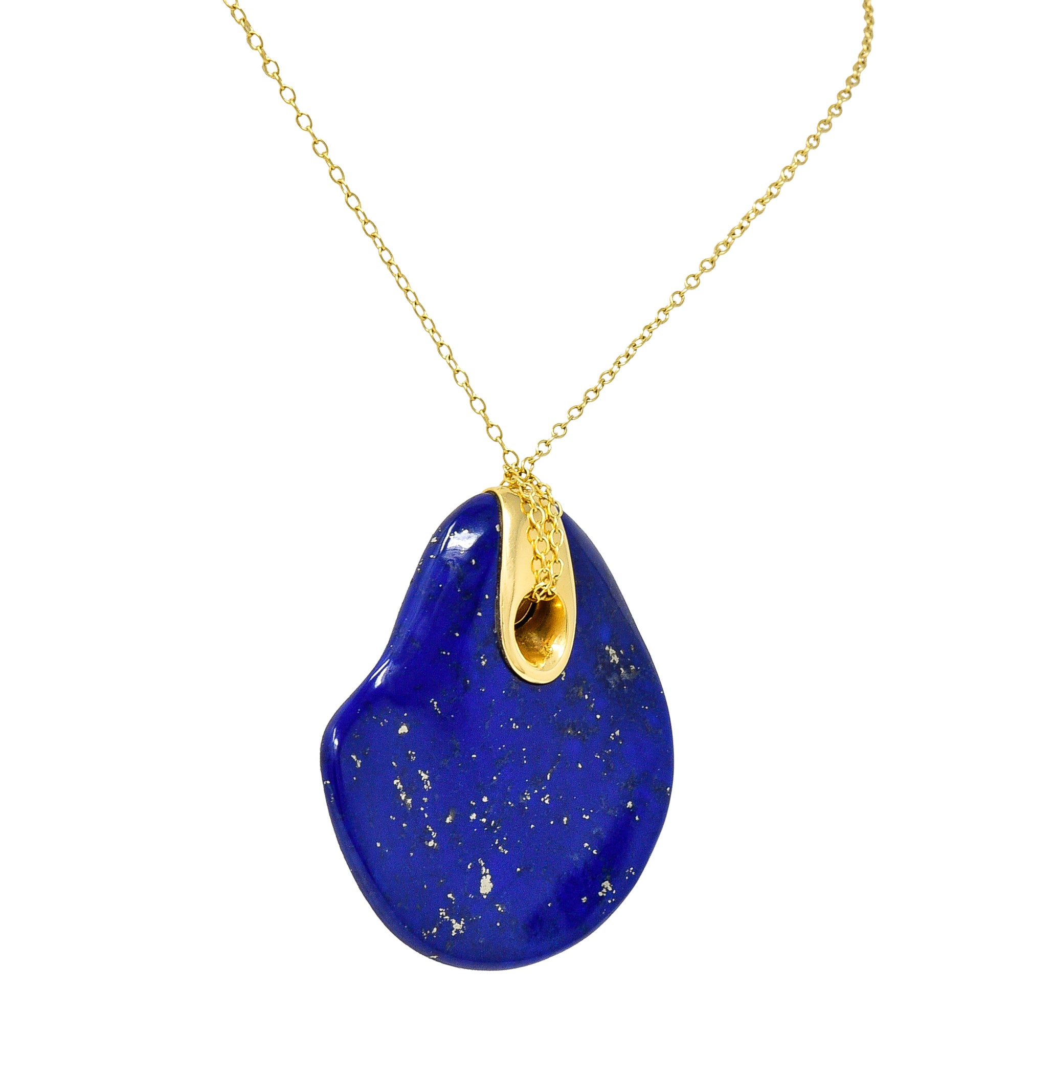 Elsa Peretti Tiffany & Co. Spain Vintage Lapis Lazuli 18 Karat Yellow Gold Touchstone Pendant Necklace Wilson's Estate Jewelry