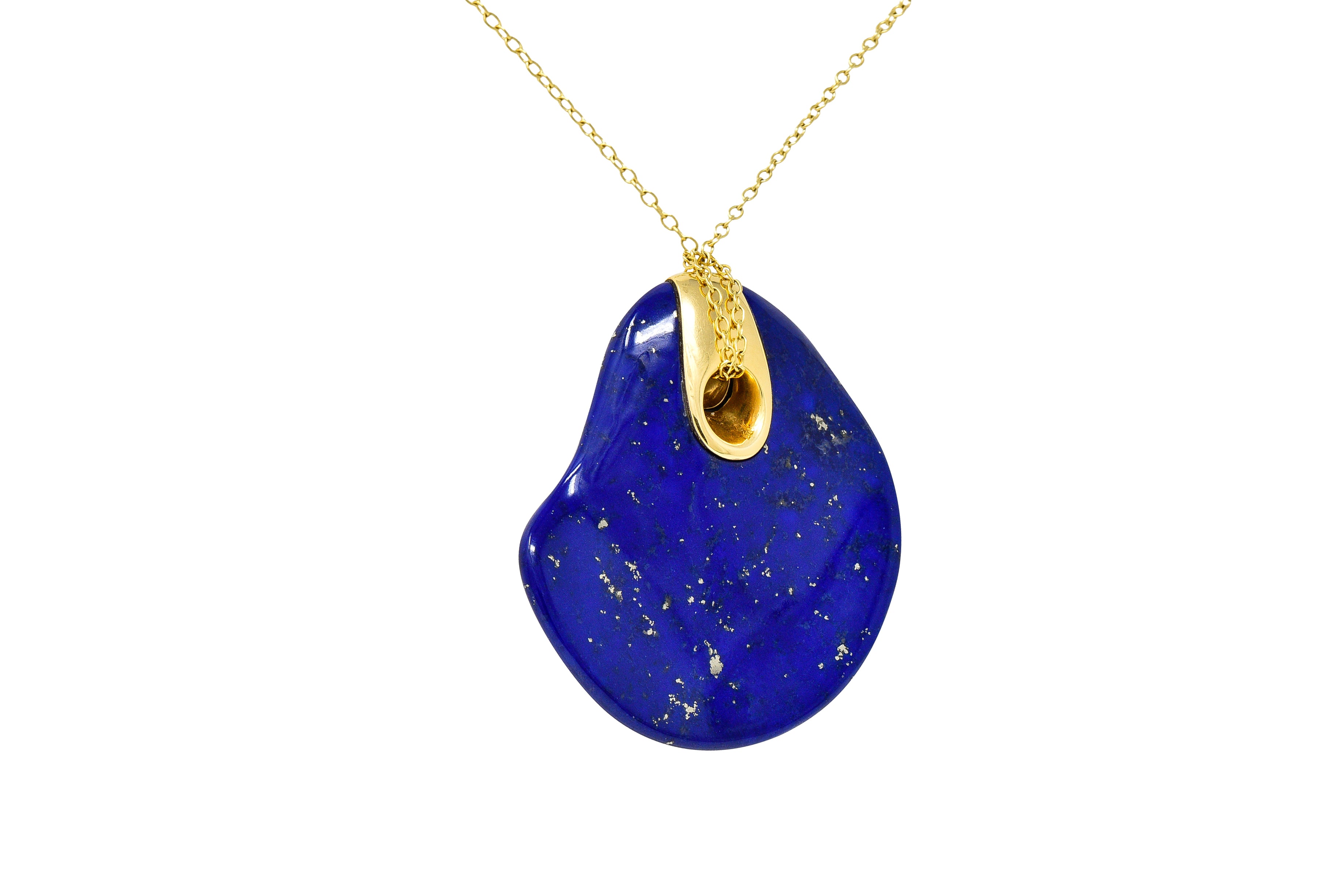 Elsa Peretti Tiffany & Co. Spain Vintage Lapis Lazuli 18 Karat Yellow Gold Touchstone Pendant Necklace Wilson's Estate Jewelry