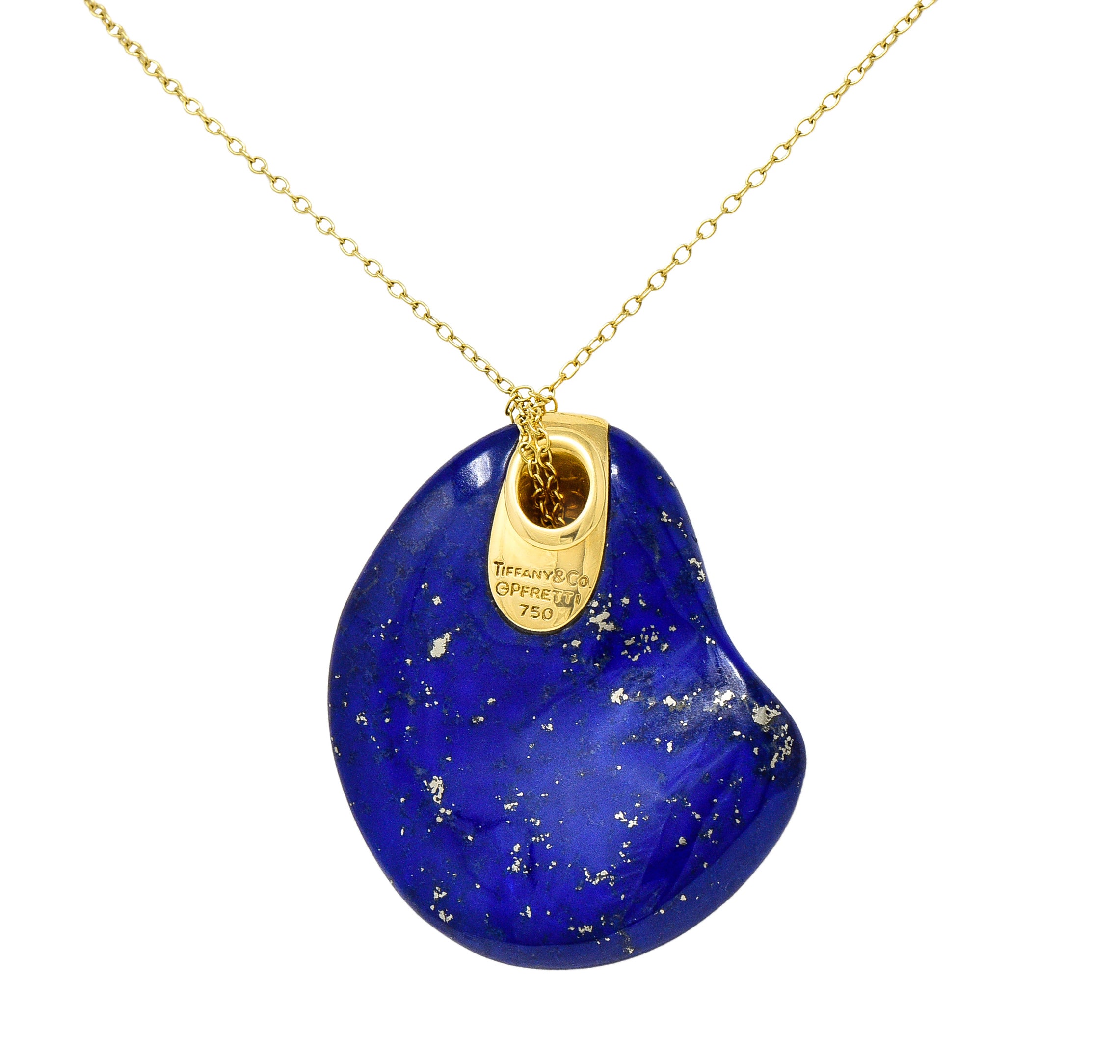 Elsa Peretti Tiffany & Co. Spain Vintage Lapis Lazuli 18 Karat Yellow Gold Touchstone Pendant Necklace Wilson's Estate Jewelry