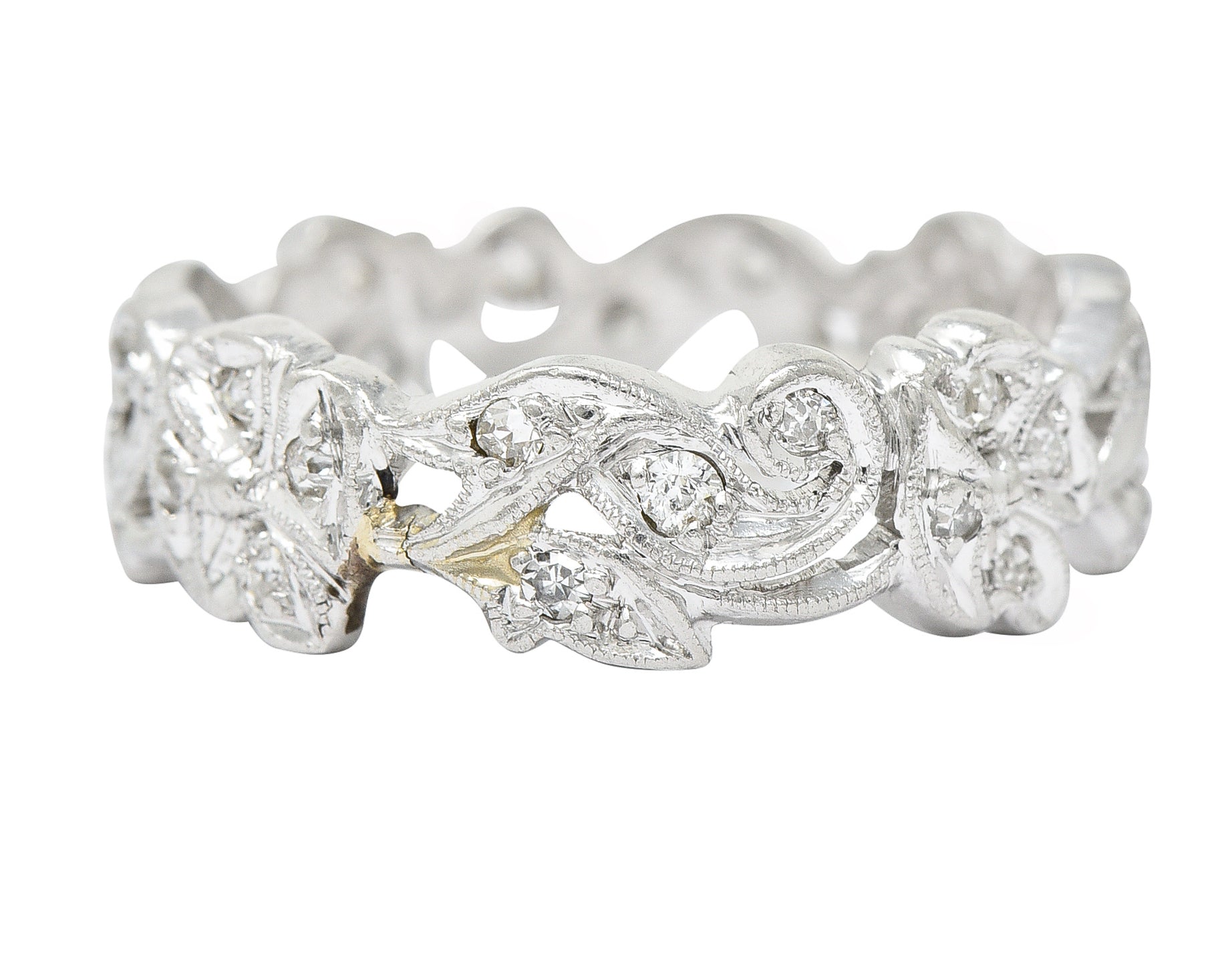 Vintage 0.50 CTW Diamond Platinum Floral Eternity Band Ring Wilson's Estate Jewelry