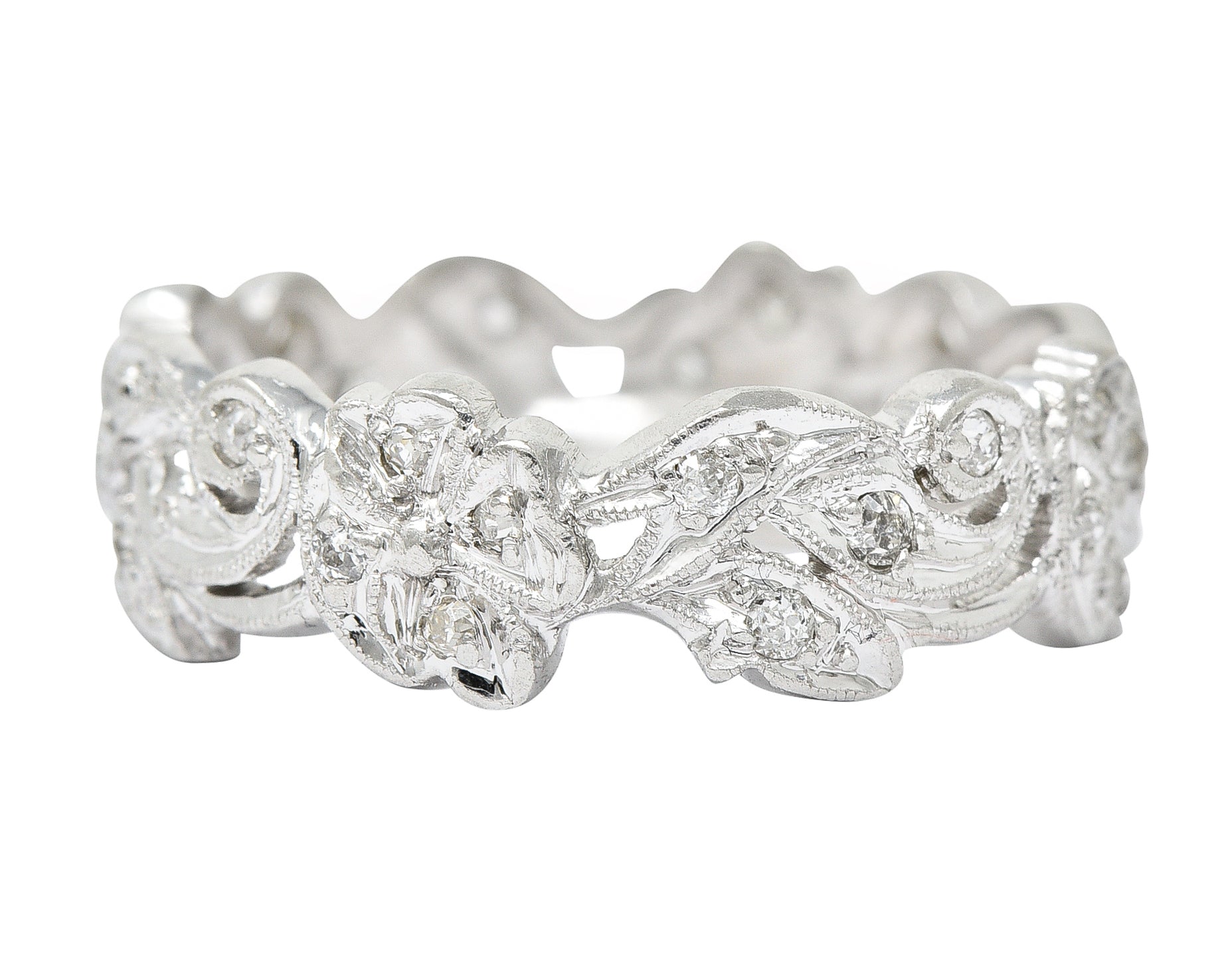 Vintage 0.50 CTW Diamond Platinum Floral Eternity Band Ring Wilson's Estate Jewelry