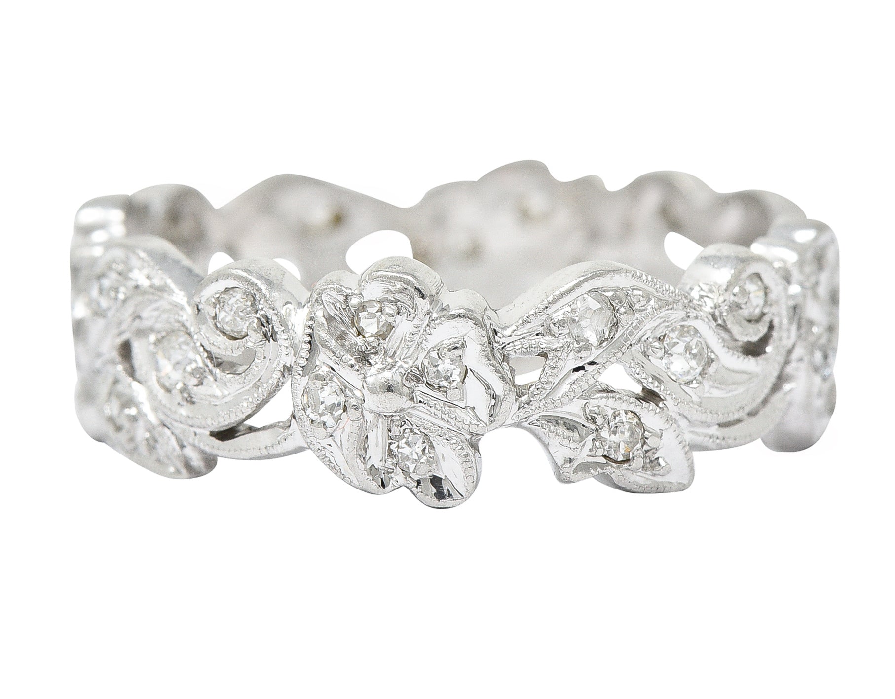 Vintage 0.50 CTW Diamond Platinum Floral Eternity Band Ring Wilson's Estate Jewelry