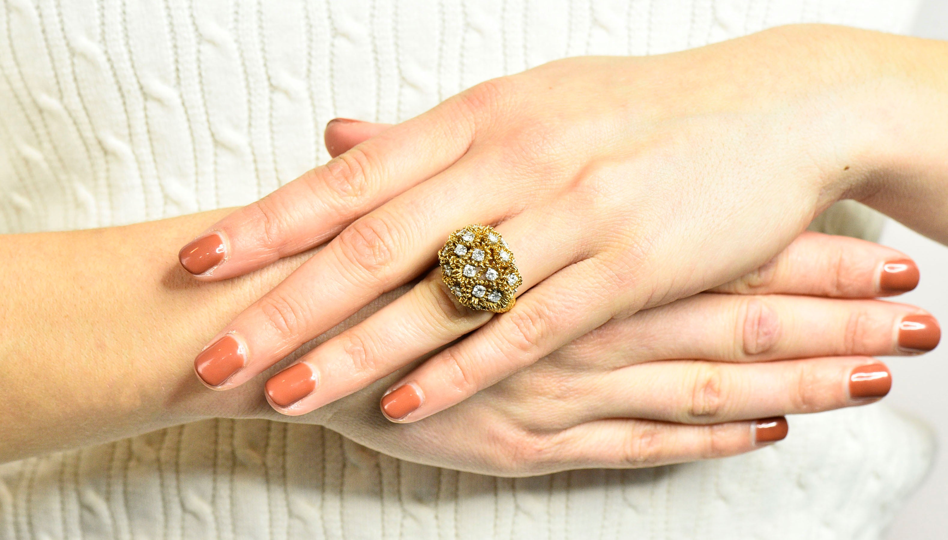 1960's Cartier France 2.50 CTW Diamond 18 Karat Gold Floral Bouquet RingRing - Wilson's Estate Jewelry