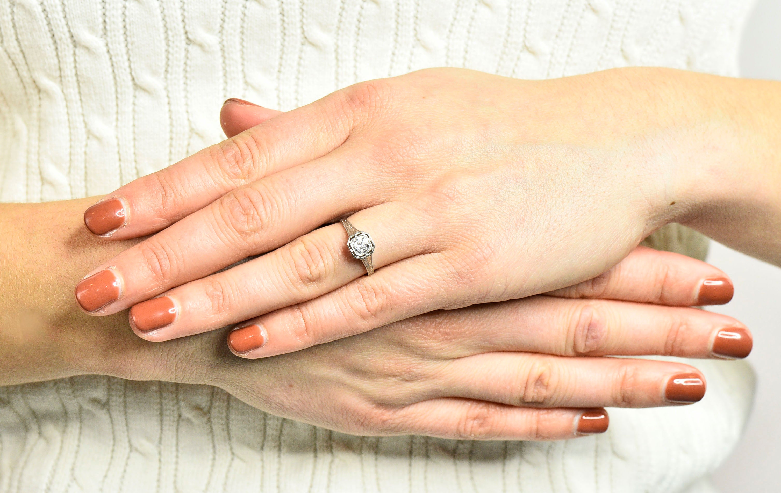 Art Deco 0.38 CTW Diamond Platinum Foliate Engagement RingRing - Wilson's Estate Jewelry