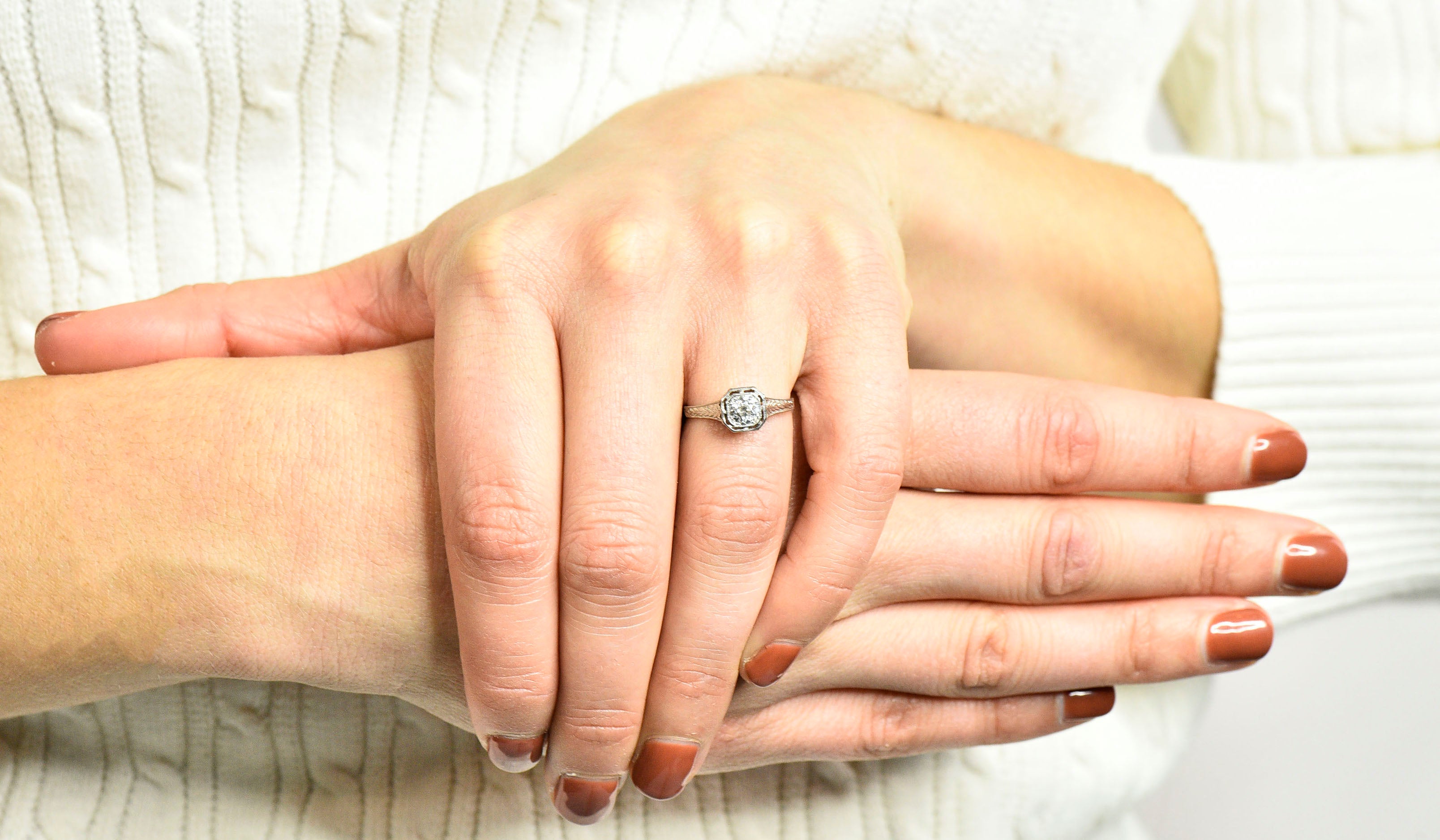 Art Deco 0.38 CTW Diamond Platinum Foliate Engagement RingRing - Wilson's Estate Jewelry
