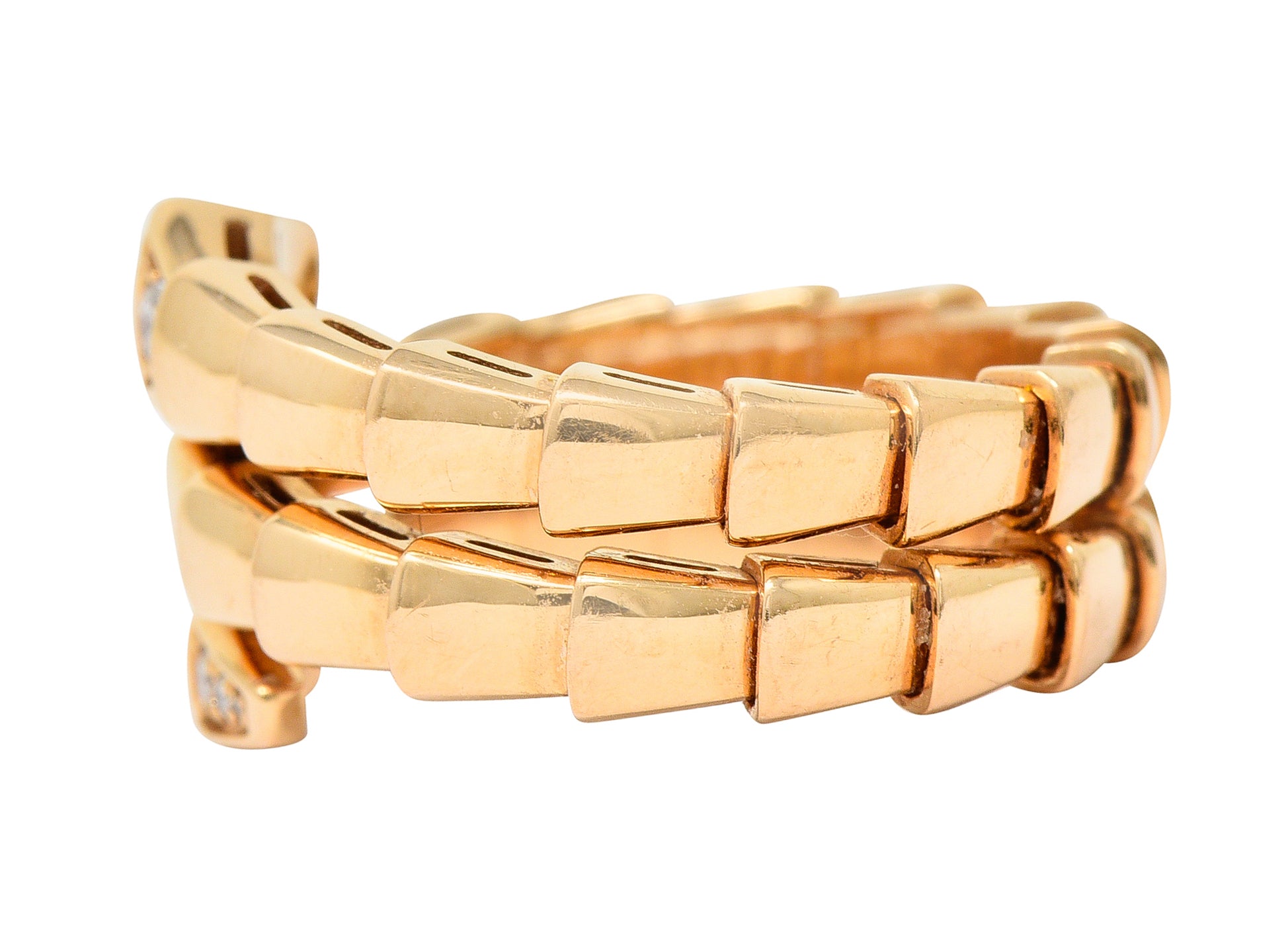 Bulgari Italy Diamond 18 Karat Rose Gold Flexible Snake Serpenti Band Ring Wilson's Estate Jewelry