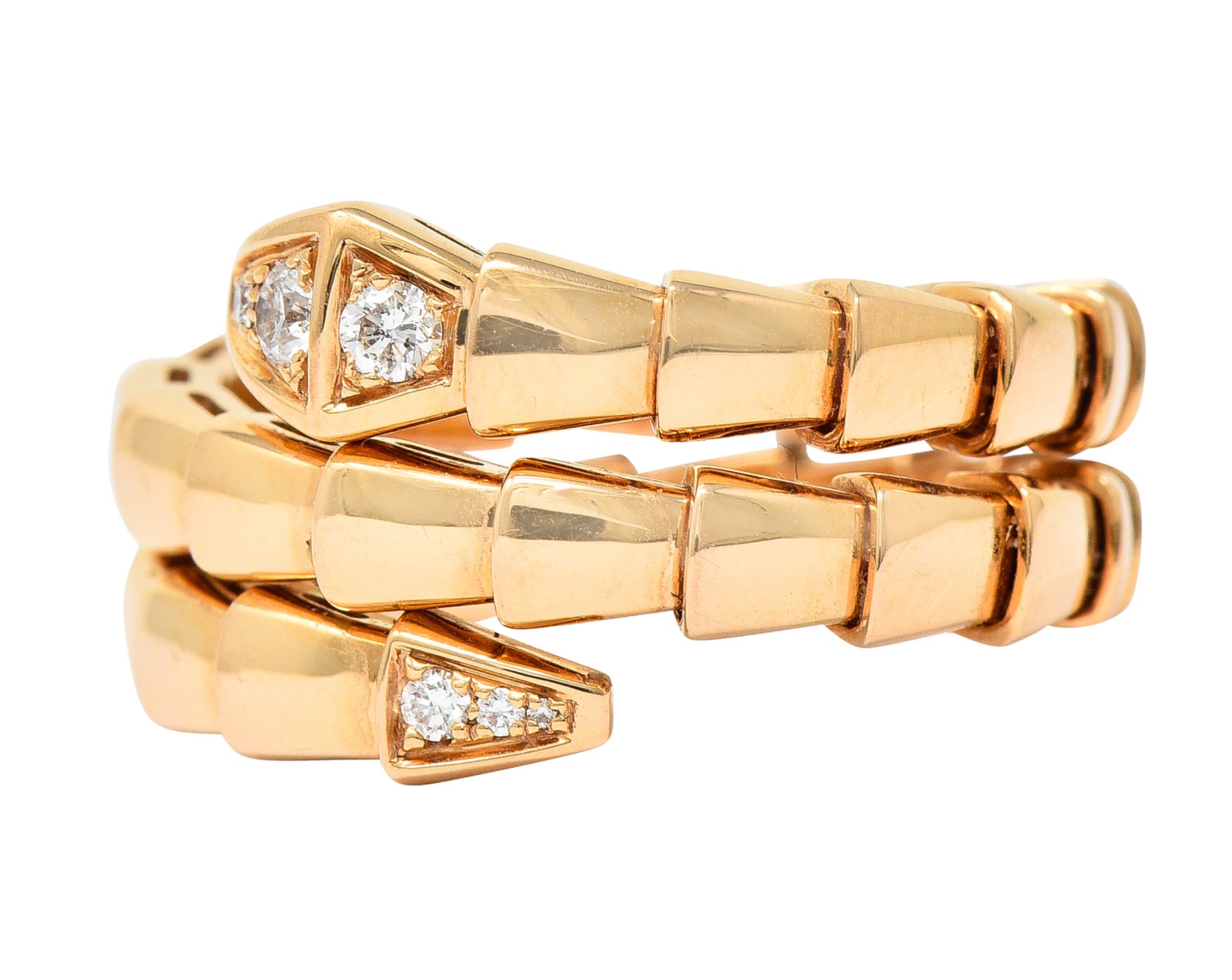 Bulgari Italy Diamond 18 Karat Rose Gold Flexible Snake Serpenti Band Ring Wilson's Estate Jewelry