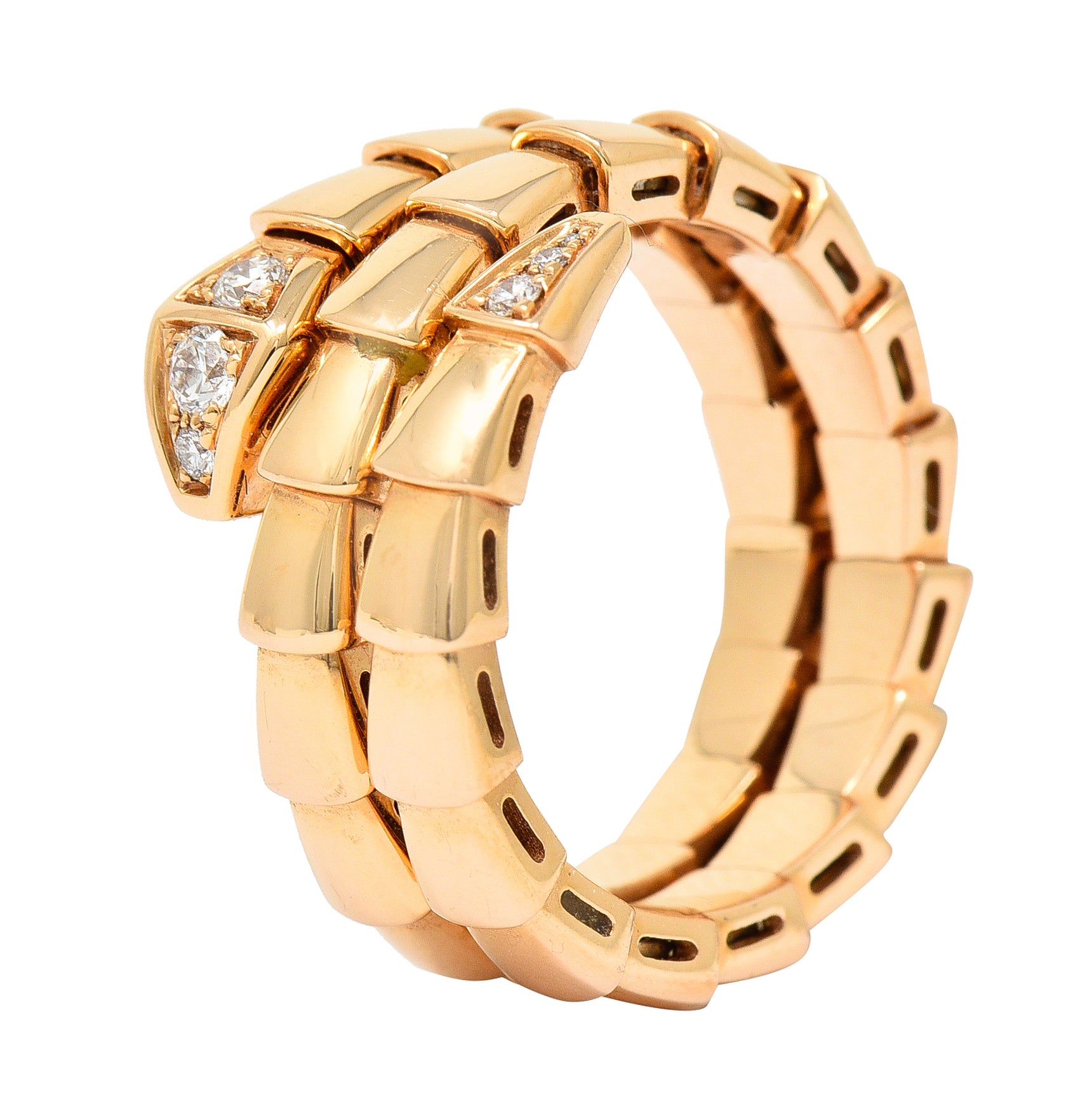 Bulgari Italy Diamond 18 Karat Rose Gold Flexible Snake Serpenti Band Ring Wilson's Estate Jewelry